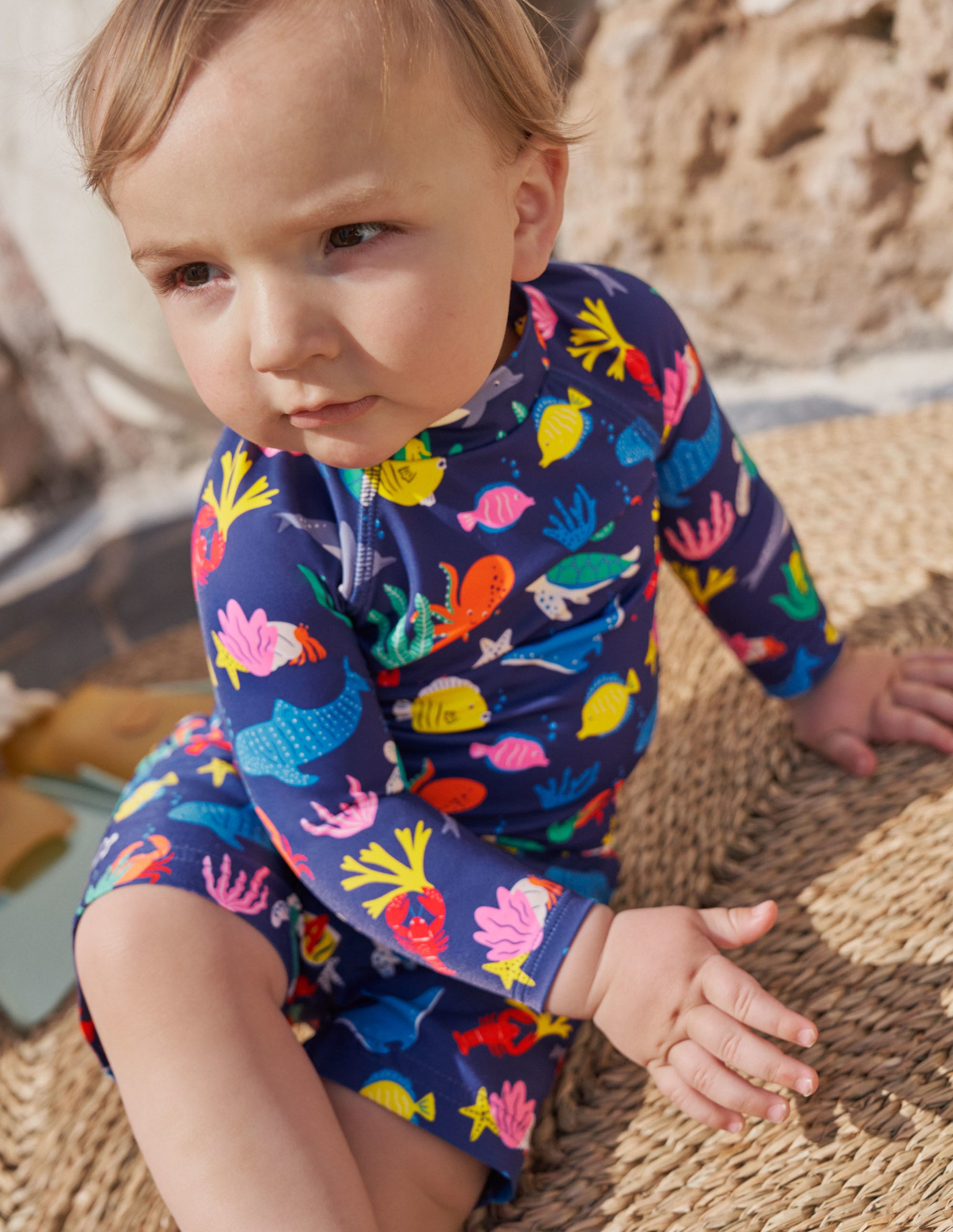 Under The Sea Appliqué Rash Guard - Starboard Blue - UV Protection Swim Shirt for Kids & Adults - Perfect for Swimming, Surfing & Beach Activities