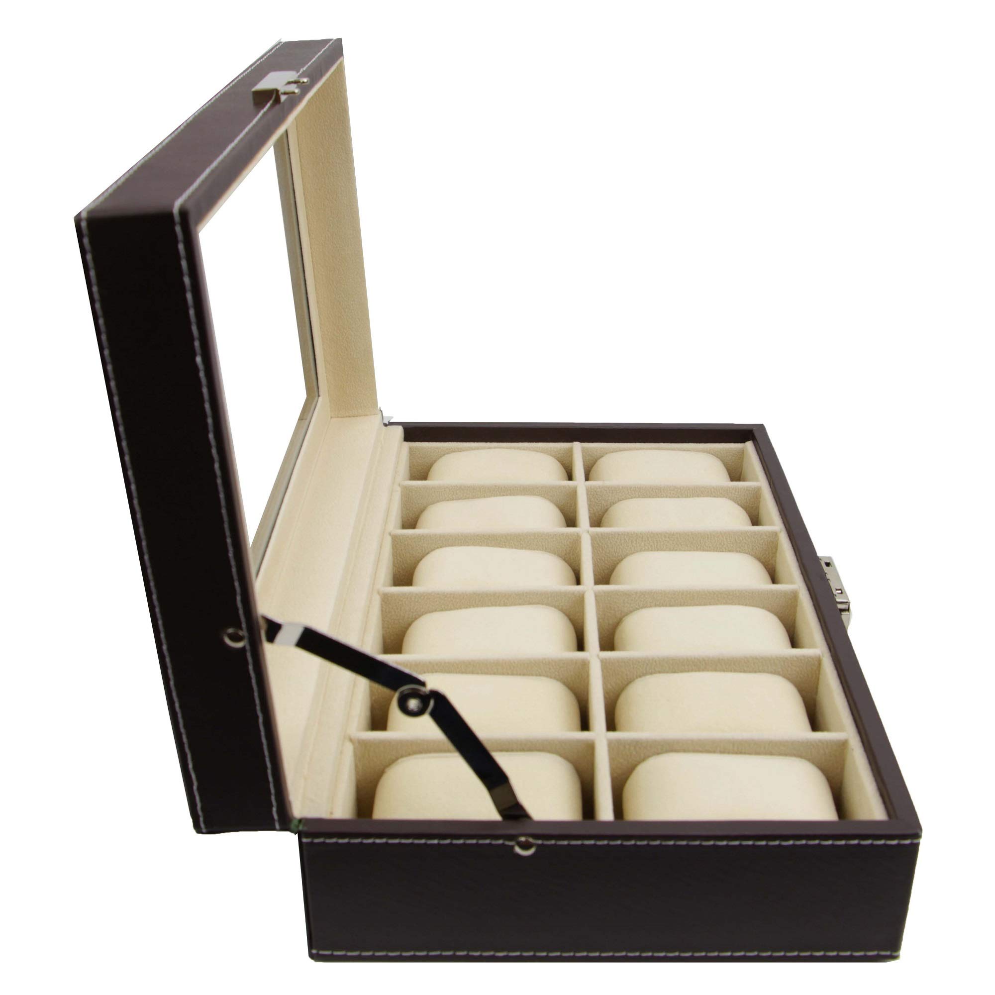Premium 12-Slot Watch Box with Cufflink & Ring Storage - Luxury Jewelry Organizer for Men - Perfect for Travel, Gifts & Home Display