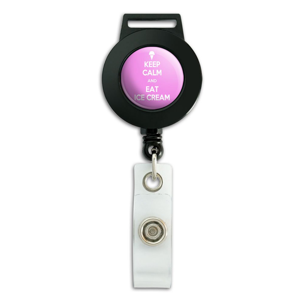Keep Calm and Eat Ice Cream Retractable Lanyard with ID Badge Holder - Perfect for Office, School, and Event Security Access