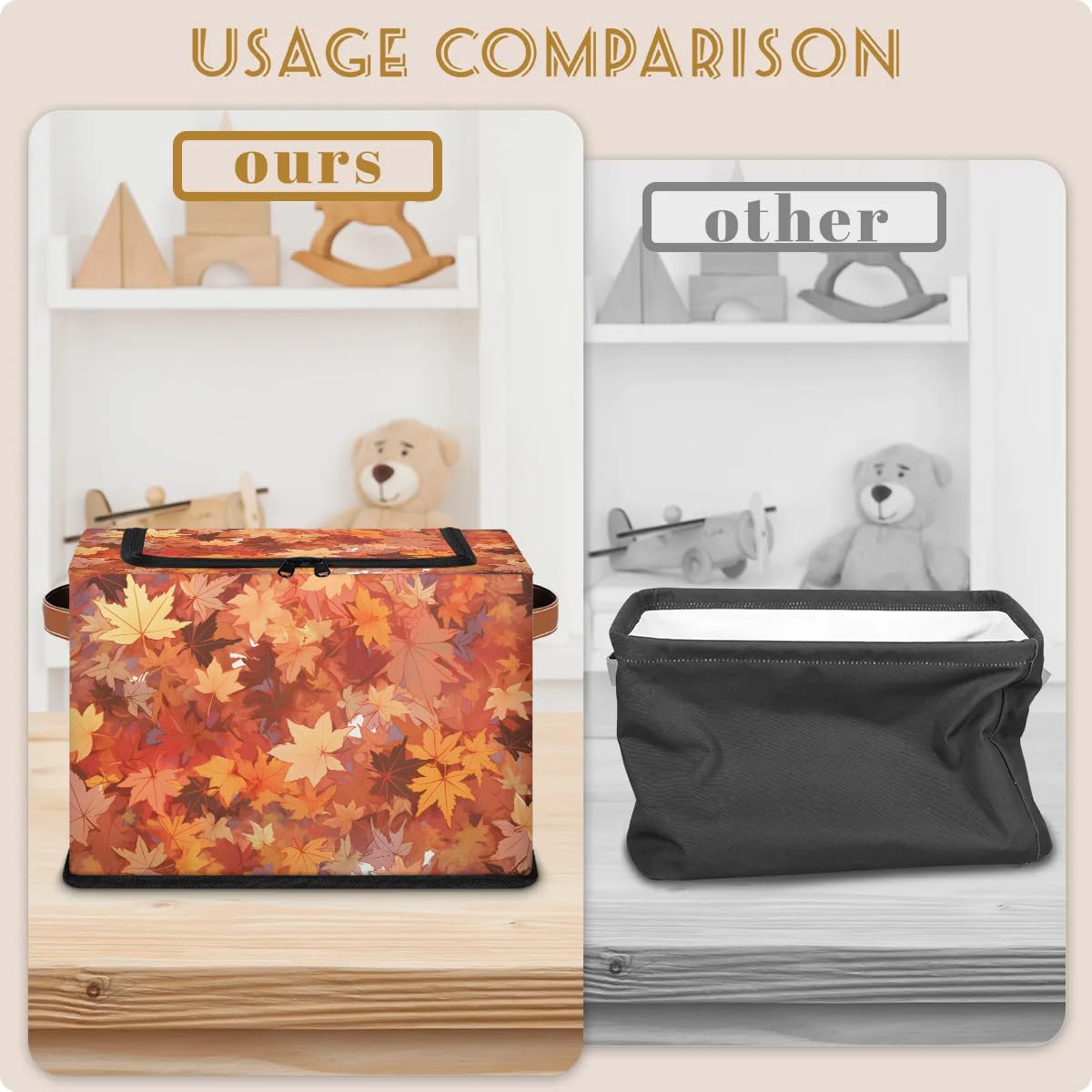 Collapsible Storage Bins with Lids - Maple Fall Leaves Pattern Stackable Fabric Storage Cubes - Dustproof Closet Organizer for Clothes, Toys, Blankets & Home Organization - Perfect for Bedroom, Nursery & Seasonal Storage