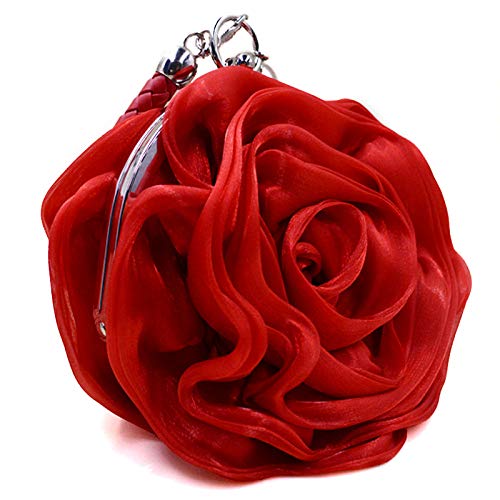 Millya Women's Rose Floral Evening Clutch Bag - Handmade Wedding Prom Tote with Chain Shoulder Strap (A-Red) | Perfect for Parties, Date Nights & Formal Events