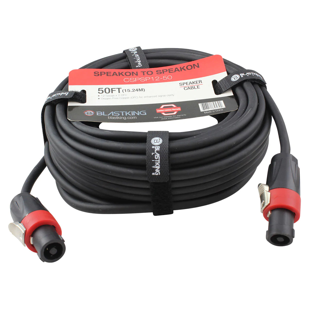 Blastking CSPSP12 50 Ft Professional Speakon to Speakon Cable - Heavy Duty Audio Connector for PA Systems, Live Sound & Studio Equipment