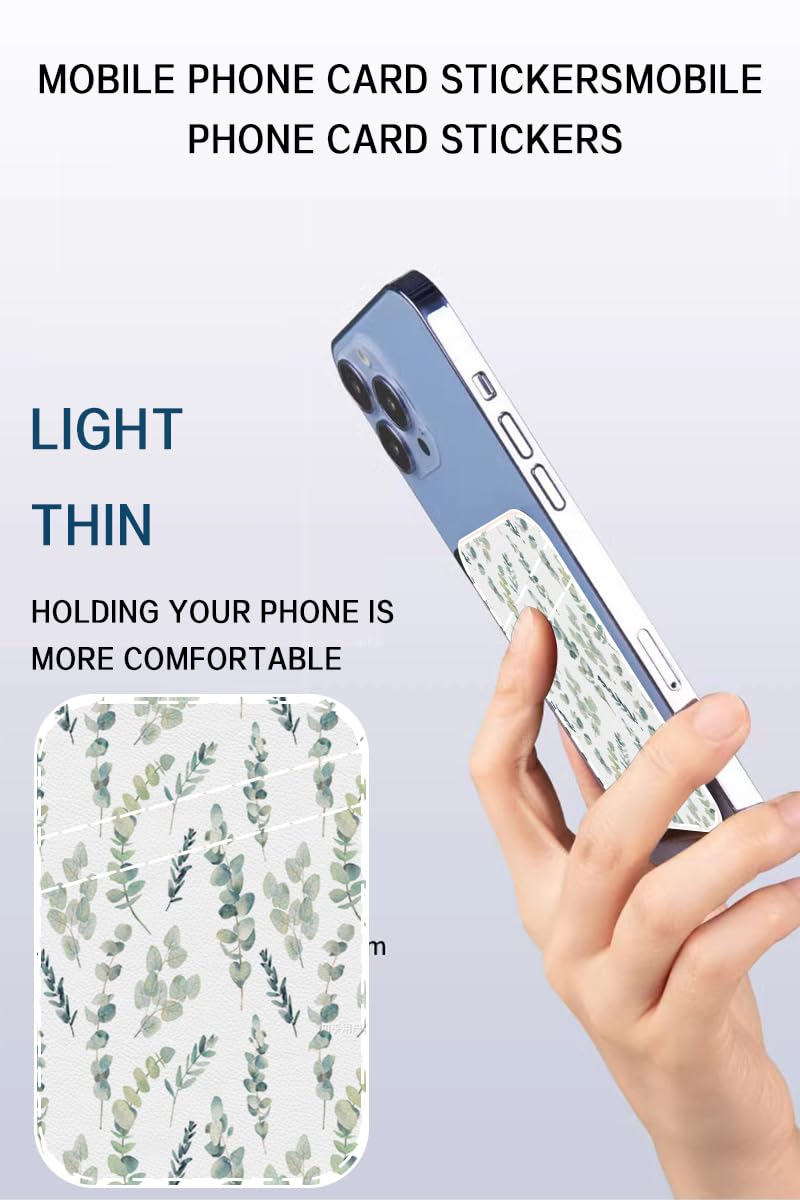 Boho Green Leaf Leather Phone Card Holder - Adhesive Stick-On Wallet for Back of Phone, Cute Credit Card Holder Compatible with Most Phone Cases, Perfect for Travel, Shopping, and Everyday Use