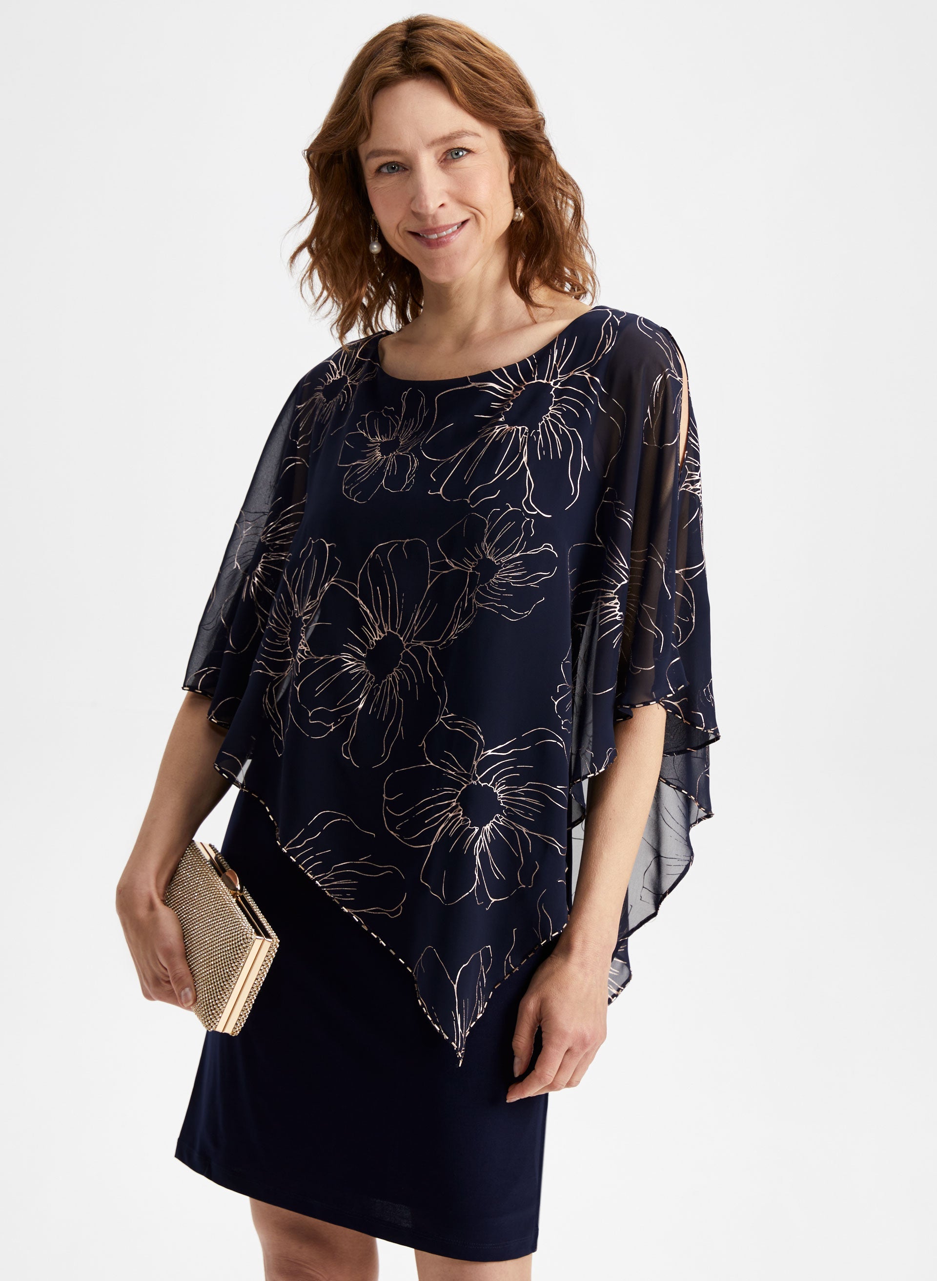 Elegant Floral Chiffon Poncho Dress for Women - Lightweight Summer Beach Cover Up & Boho Chic Outfit for Vacations, Parties, and Casual Wear