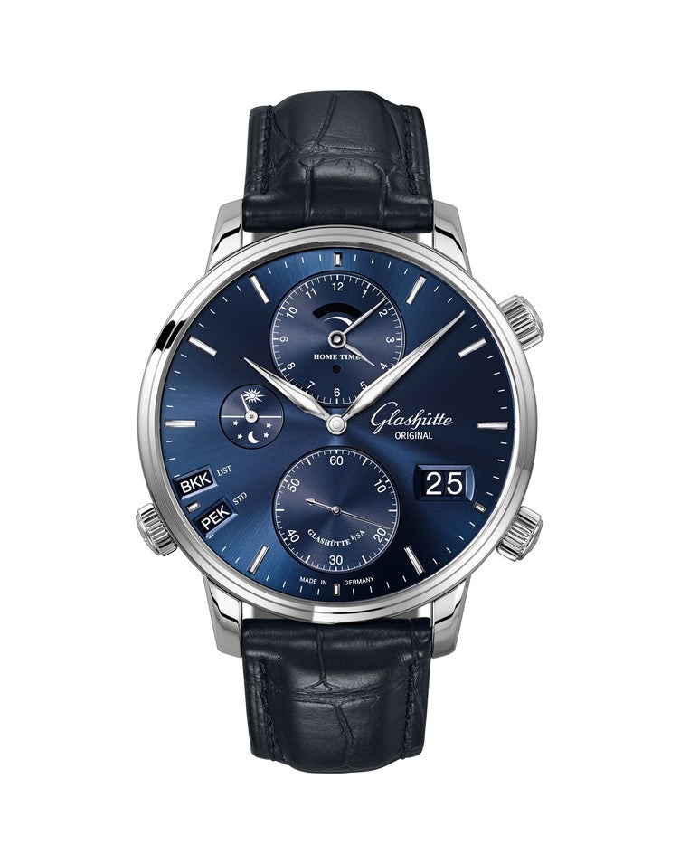 Glashutte Original Senator Cosmopolite Stainless Steel Men's Watch - Luxury Automatic Timepiece for Business, Travel & Formal Occasions