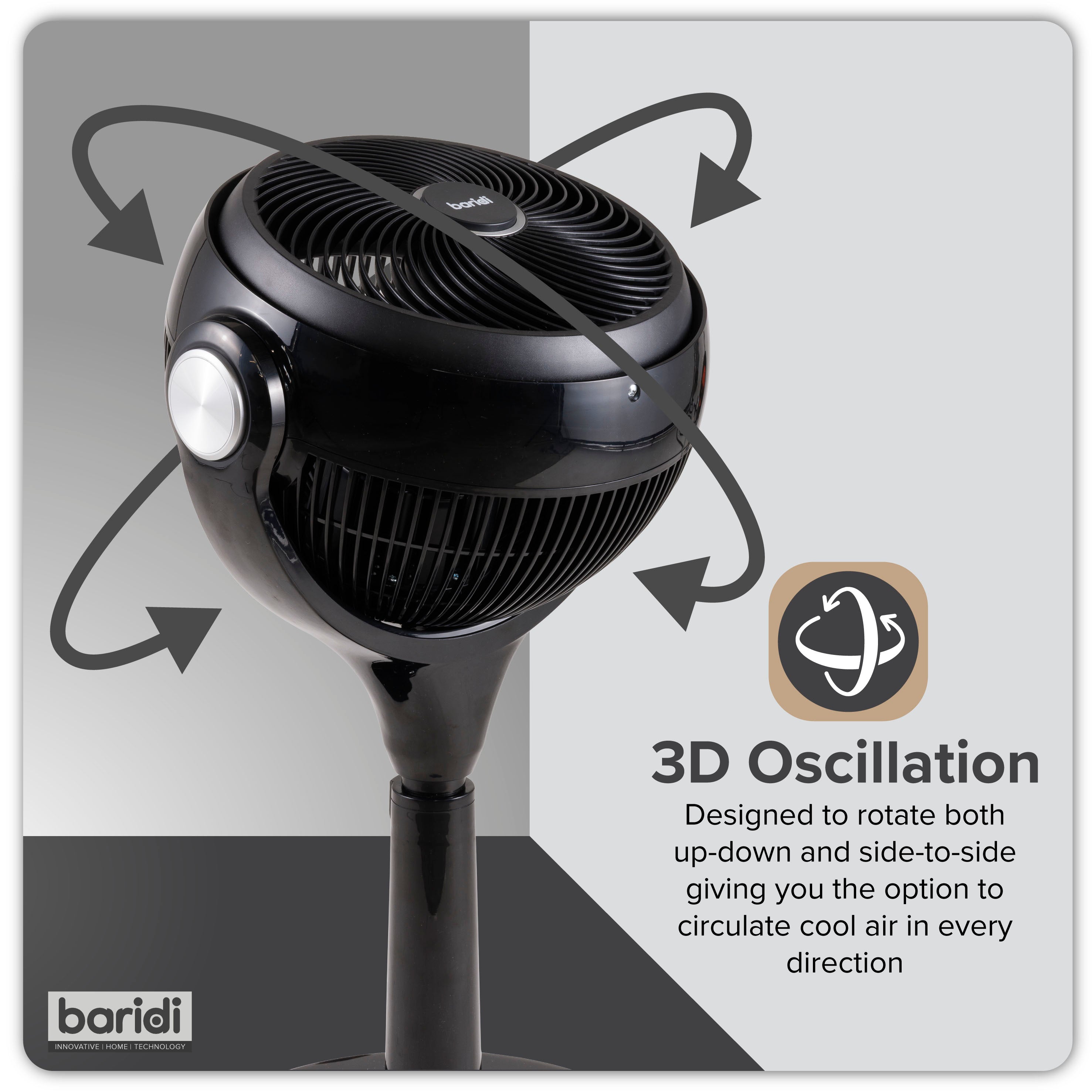 10 Inch Baridi Pedestal Fan with Remote Control - Black (DH143) - Quiet Cooling for Bedroom, Office & Home Use