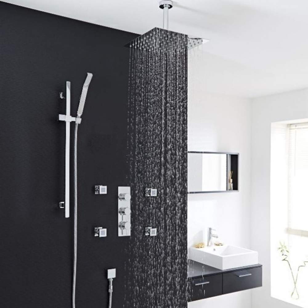 Juno Luxury 4-Jet Body Massage Shower System with Rainfall Shower Head & Handheld Shower - Adjustable Stainless Steel Shower Set with 5-Year Warranty (8-Inch Gold Tone) - Perfect for Spa-Like Relaxation at Home