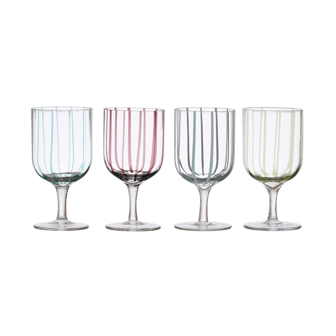 Hand Painted Striped Wine Glasses Set of 4 - Elegant Stemware for Red & White Wine, Perfect for Dinner Parties, Weddings & Home Decor