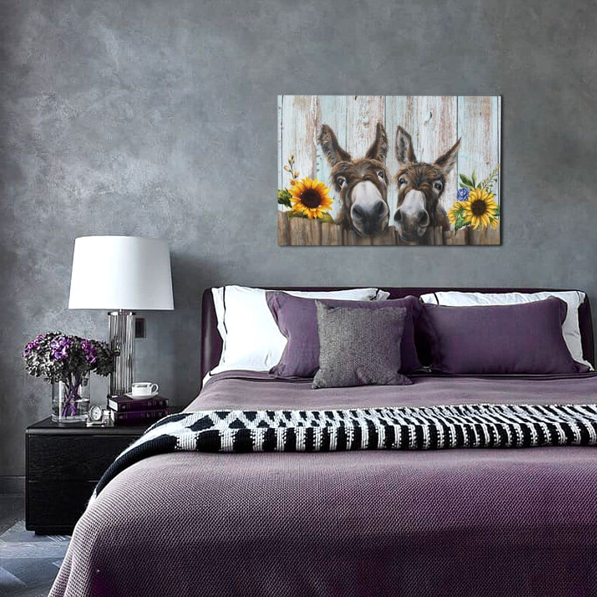 Rustic Donkey Wall Art Canvas Print - Farmhouse Country Decor, Inspirational Painting, Funny Artwork for Bathroom, Living Room & Bedroom - Framed 8x10 Inch - Best Farmhouse Gift Ideas - Perfect for Home, Office & Cabin Decor
