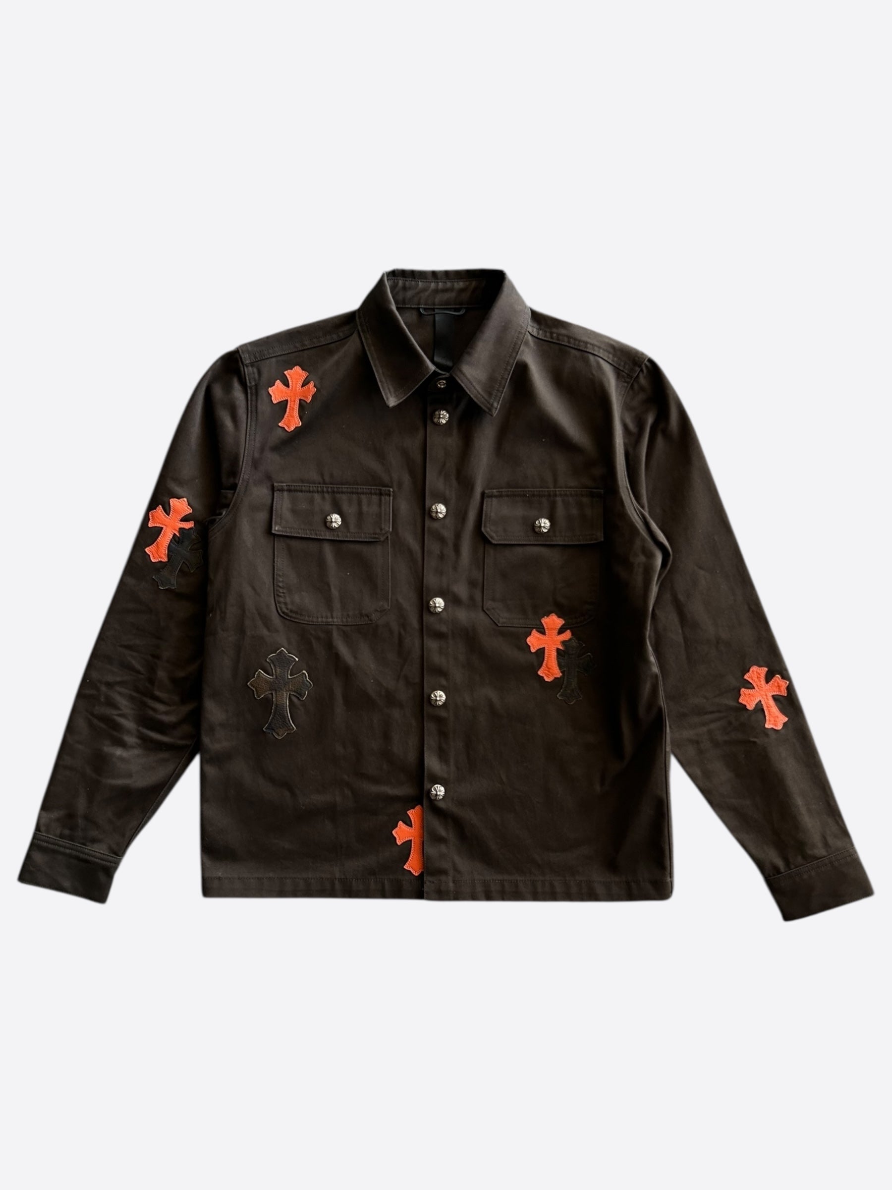 Chrome Hearts Brown Camouflage Orange Cross Patchwork Dog Jacket - Stylish Pet Outerwear for Winter Walks & Outdoor Adventures