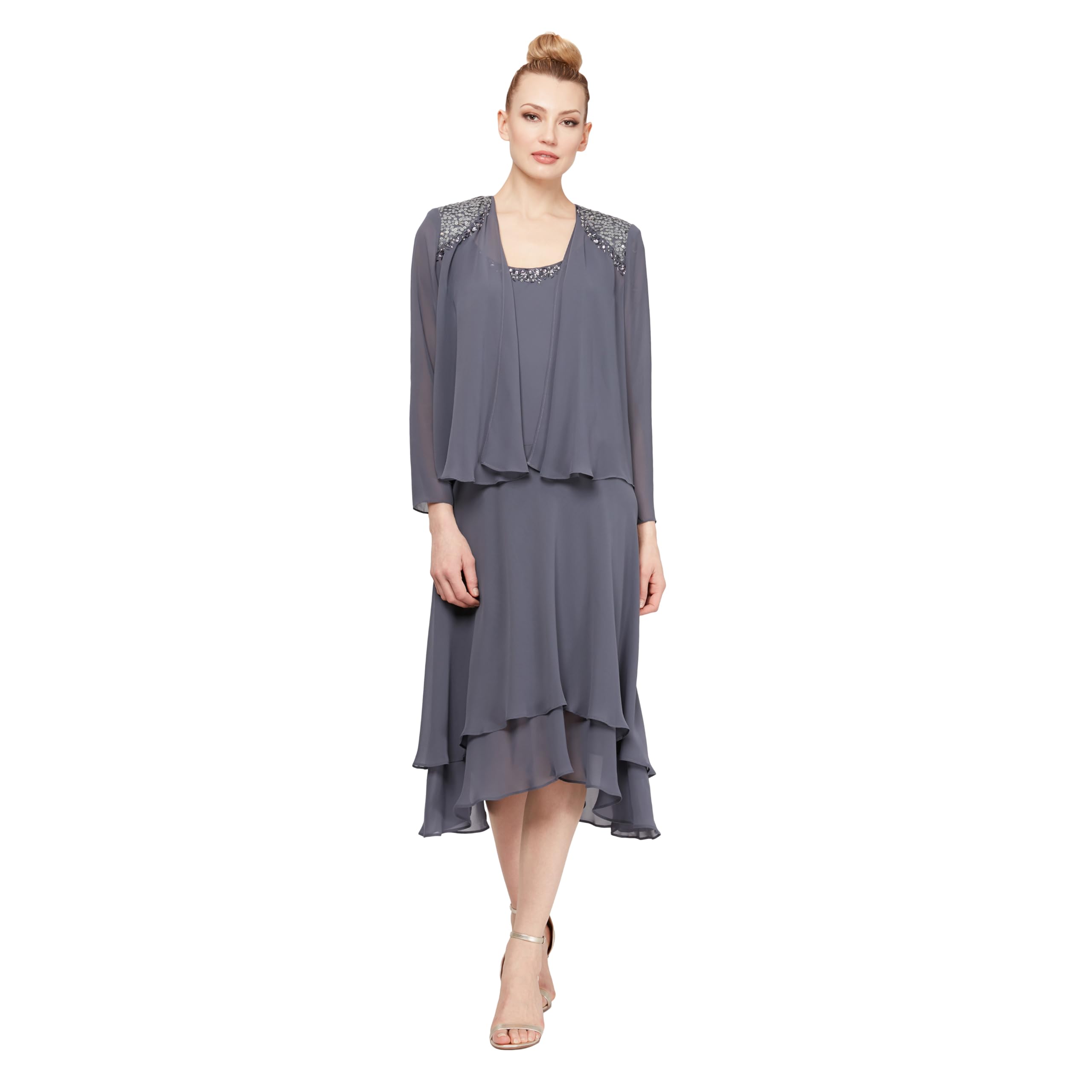 Elegant Embellished Neckline Mother of the Bride Dress for Women - Wedding Guest Formal Gown (Petite & Regular Sizes) | Perfect for Weddings, Receptions & Special Occasions