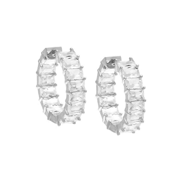 Eden Silver Baguette Hoop Earrings - Elegant Dainty Jewelry for Women, Perfect for Everyday Wear & Special Occasions
