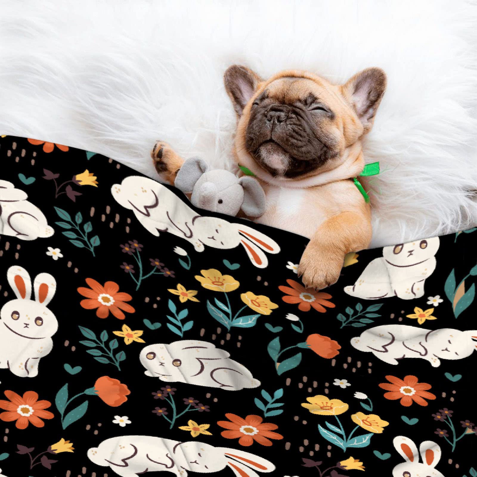 Soft Cozy Fleece Bunny & Flower Throw Blanket for Women & Girls - Extra Large 120x90 Inch (Overking) All-Season Blanket for Bed, Couch, Chair - Perfect for Family Movie Nights, Nursery Decor & Gift Giving