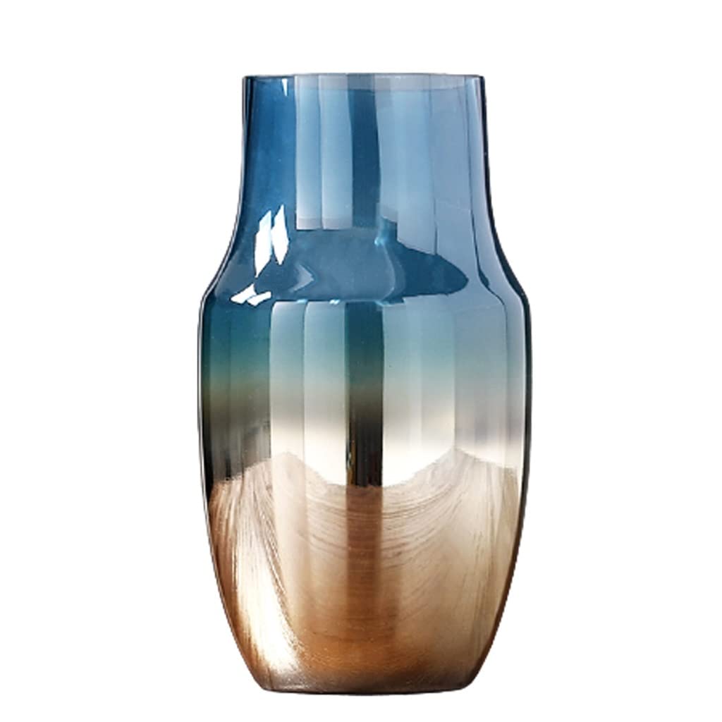 Glass Flower Vase for Home Decor - Modern Table Centerpiece for Flower Arrangement | Elegant Living Room Decoration & Wonderful Gift Idea | Perfect for Weddings, Dining Tables & Housewarming (Color: Blue)