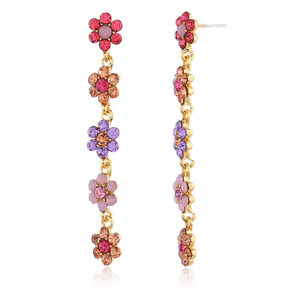Sparkly Bohemian Long Tassel Blue Ocean Shell Flower Dangle Earrings - Shine Rhinestone Scallop Beach Jewelry for Women | Statement Colorful Crystal Earrings for Summer Vacation, Beach Party & Boho Fashion Accessories