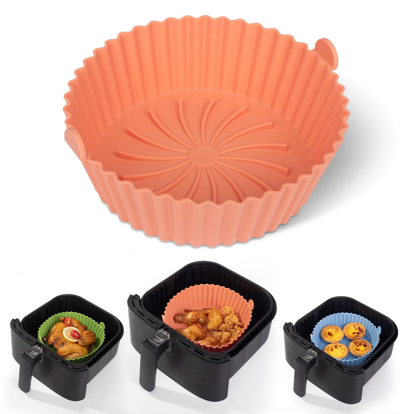 Non-Stick Reusable Silicone Air Fryer Liners - XL Orange Pot Liner Compatible with COSORI & Most Air Fryer Baskets | Perfect for Roasting, Baking & Frying Healthy Meals