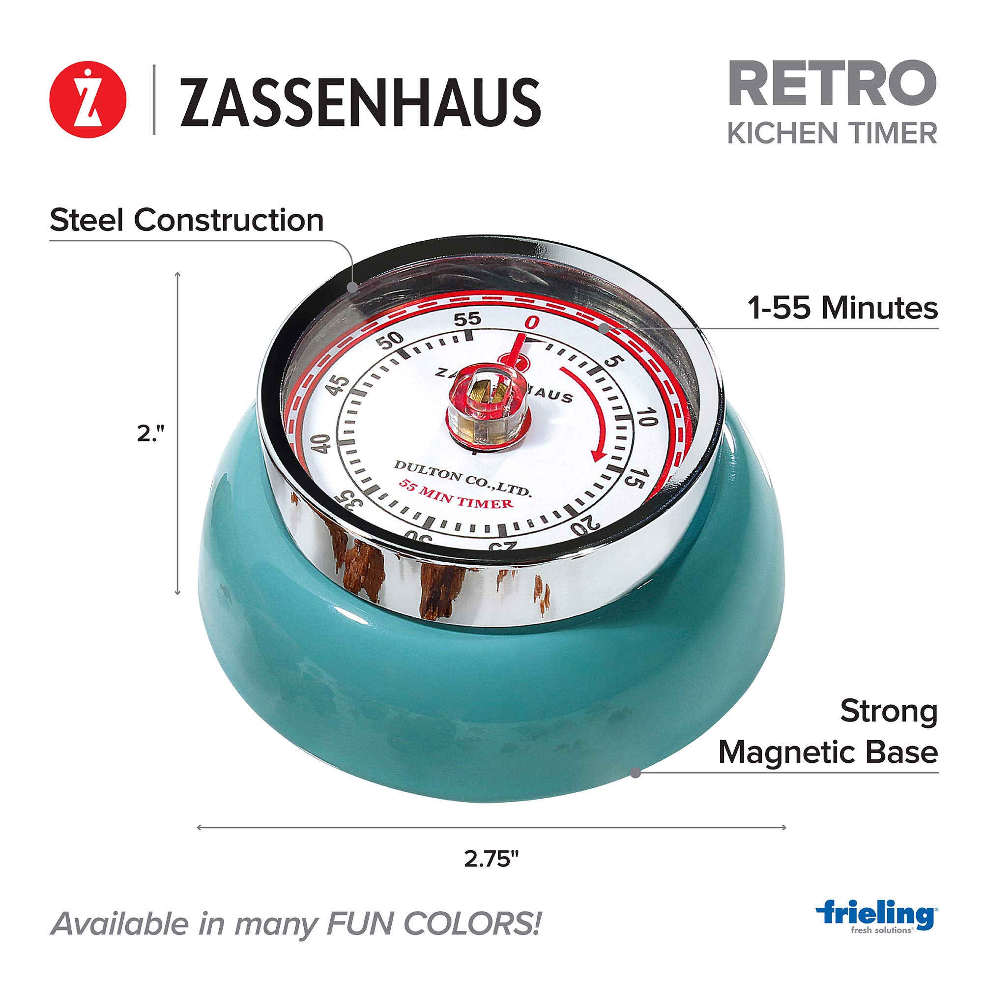 Zassenhaus Magnetic Retro 60 Minute Kitchen Timer - 2.75 Inch Teal Countdown Timer for Cooking, Baking, Workouts & Classroom Activities