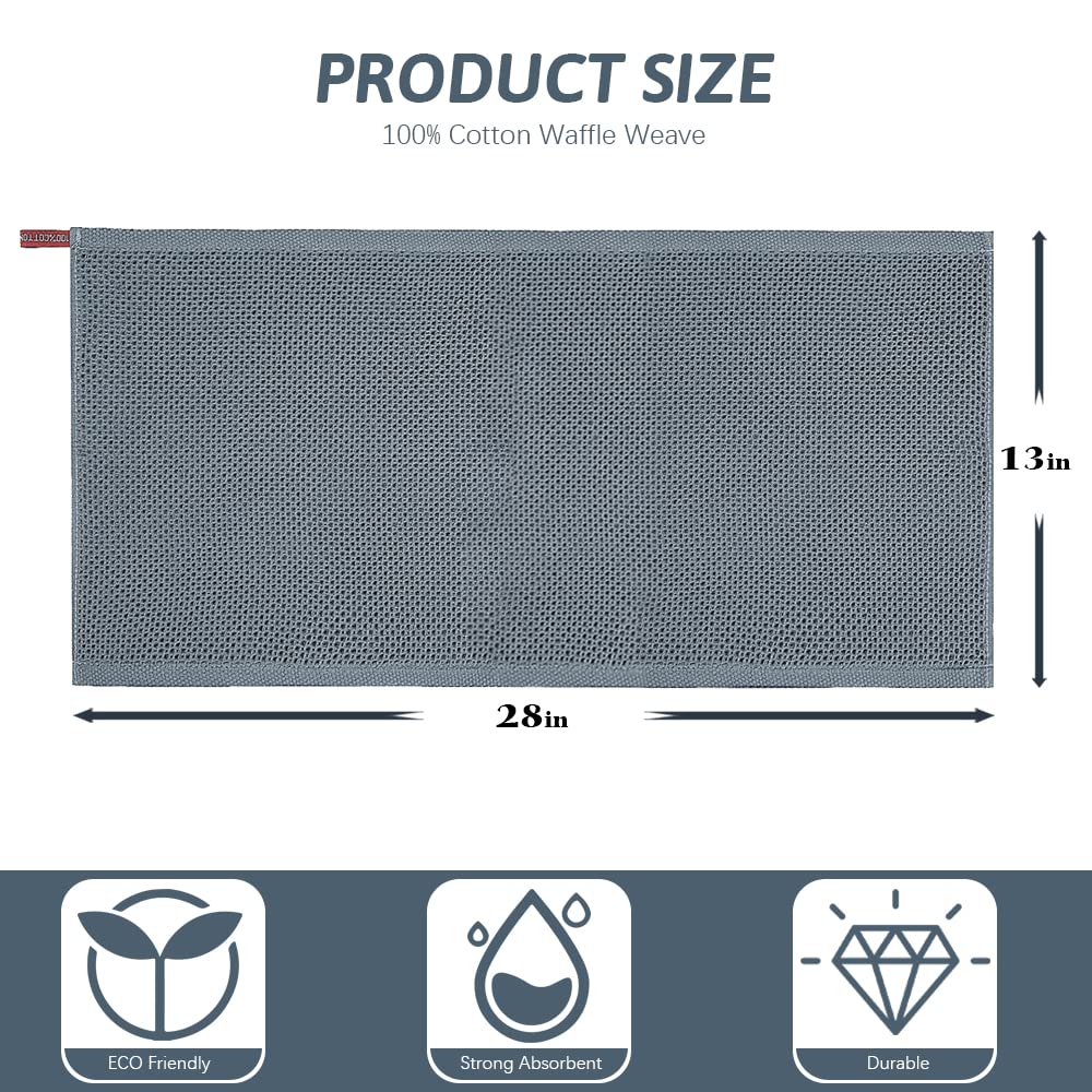 Nialnant 100% Cotton Waffle Weave Dish Towels - 4 Pack Super Absorbent & Quick Drying Kitchen Towels, 13x28 Inches Dark Gray - Perfect for Drying Dishes, Cleaning Countertops & Hand Drying