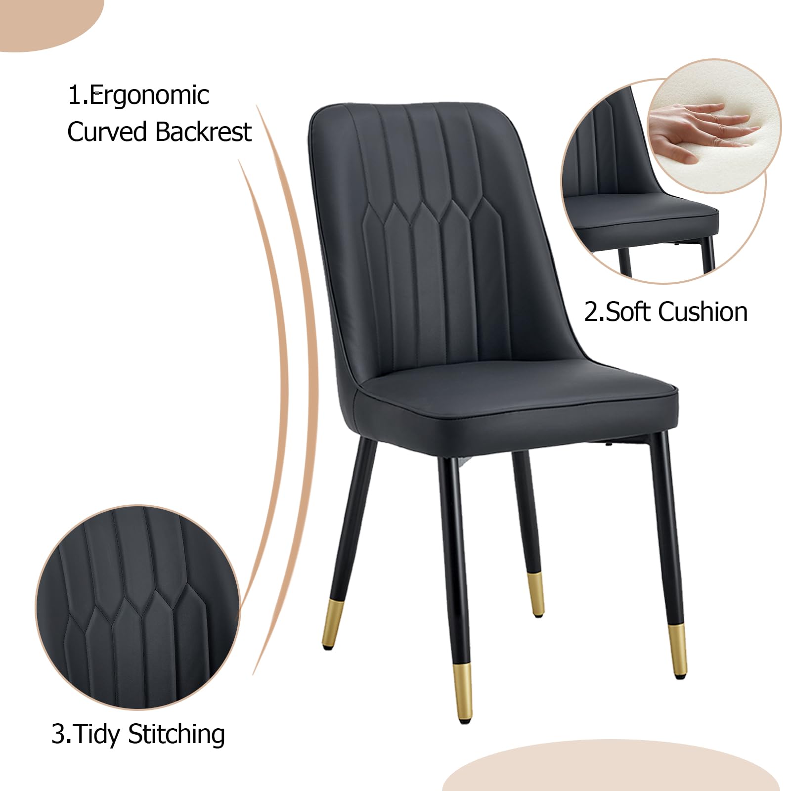 Modern PU Leather Dining Chairs Set of 6 - Armless Upholstered Kitchen Chairs with Metal Legs for Dining Room & Kitchen | Perfect for Family Gatherings, Dinner Parties & Small Space Dining