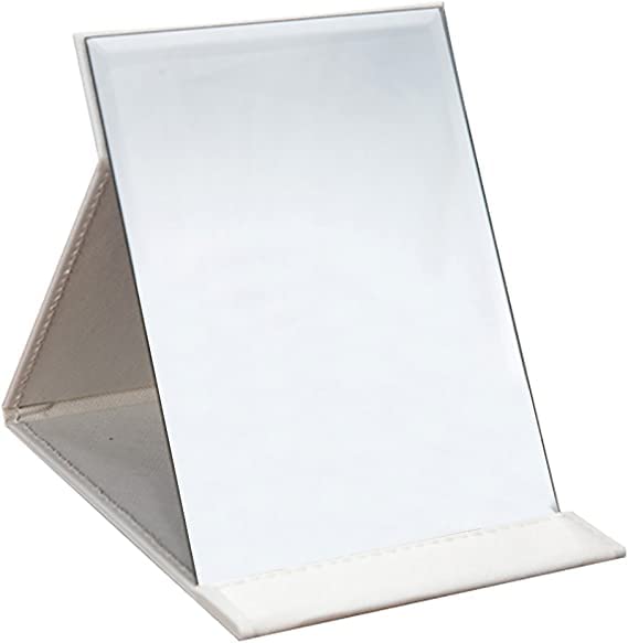 Besillia Portable PU Leather Folding Desktop Makeup Mirror with Adjustable Stand - Travel & Home Vanity Mirror for Women, Compact Cosmetic Mirror for Makeup Application, Dressing Table & Travel (White)