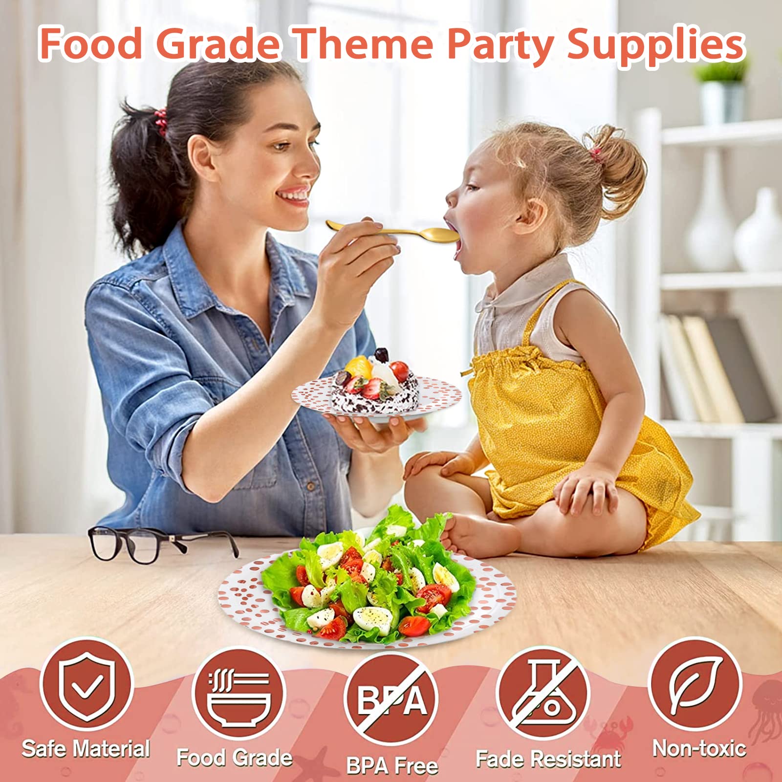 175-Piece Rose Gold Party Supplies Set - Disposable Dinnerware with White & Rose Gold Dots - Plates, Napkins, Cups, Forks, Spoons & Knives for 25 Guests - Perfect for Weddings, Birthdays & Bridal Showers - Elegant Tableware for Special Occasions