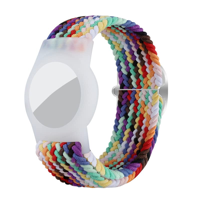 Adjustable Airtag Wristband for Kids & Adults - Braided Solo Loop Stretchable Watch Band Compatible with Apple AirTag - Perfect for Tracking Children, Pets & Valuables - Rainbow Colors for Boys & Girls