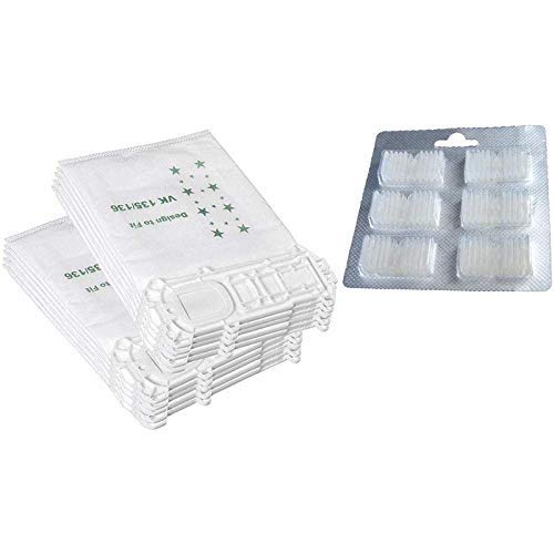 Vorwerk VK135 VK136 Vacuum Cleaner Attachments Kit - 10 Dust Bags + 1 Freshener Brush Set | Replacement Cleaning Accessories for Home & Office Use