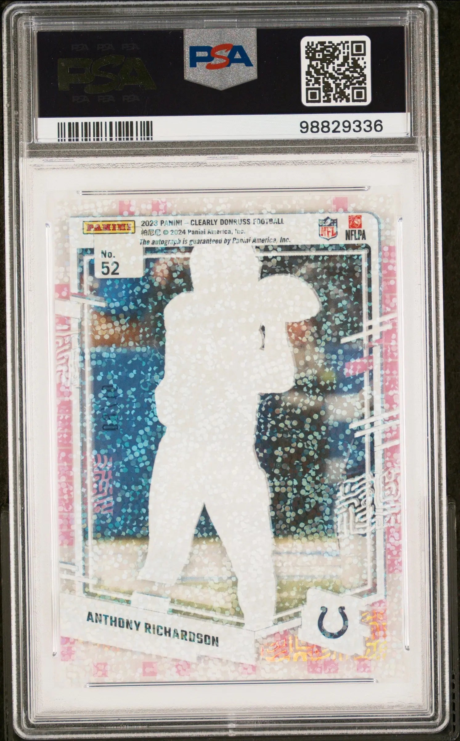 2023 Panini Clearly Donruss Anthony Richardson Rated Rookie Techno Auto PSA 9/10 - Football Trading Card for Collectors & Sports Fans - Perfect for Display, Investment & Memorabilia Collections