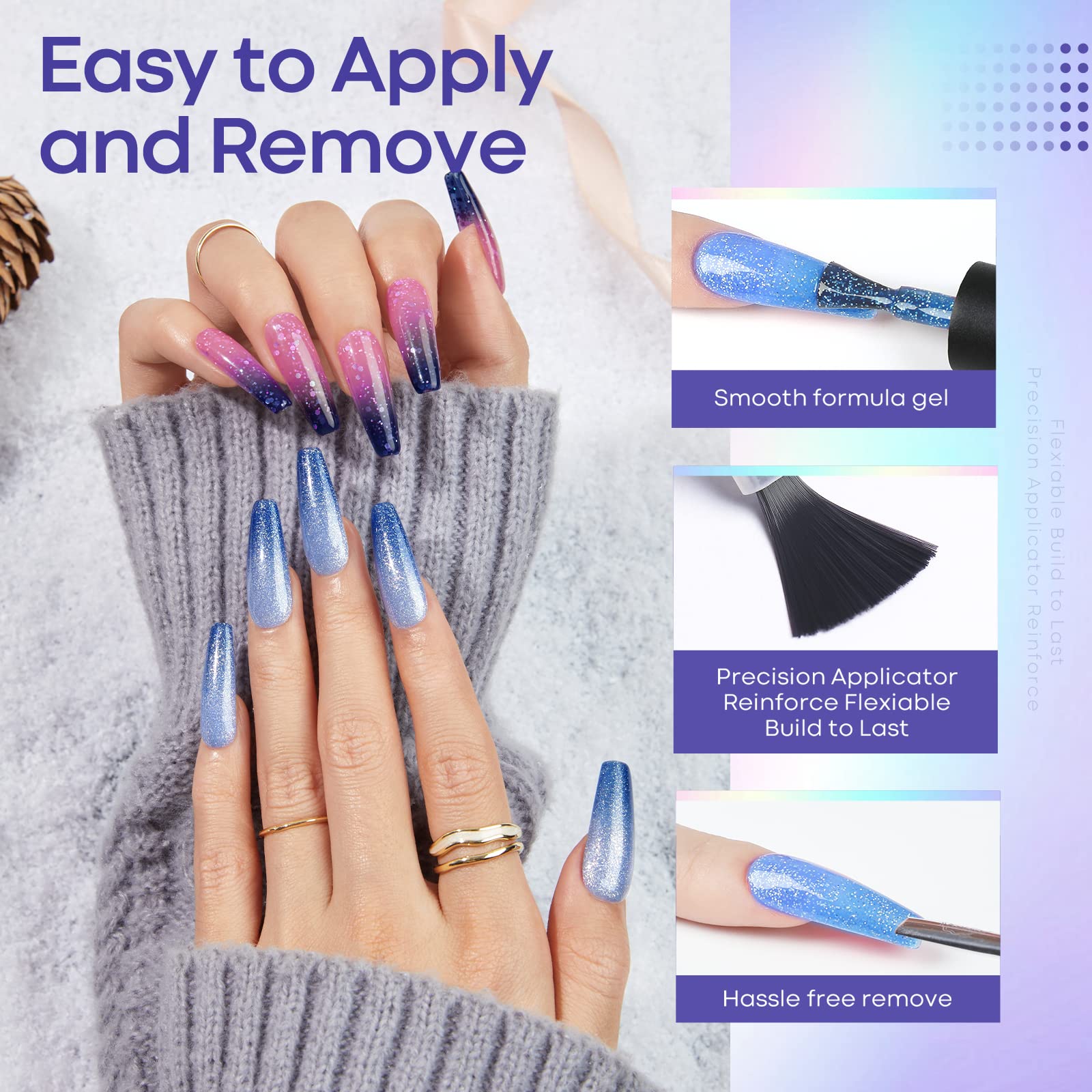 MODELONES Mood Gel Nail Polish Set - 6 Color Changing Temperature Sensitive Gel Polish Kit with Red, Blue & Glitter Shades | Soak Off UV/LED Gel for DIY Home Manicure | Perfect for Christmas Gifts, New Year Holidays & Salon Use