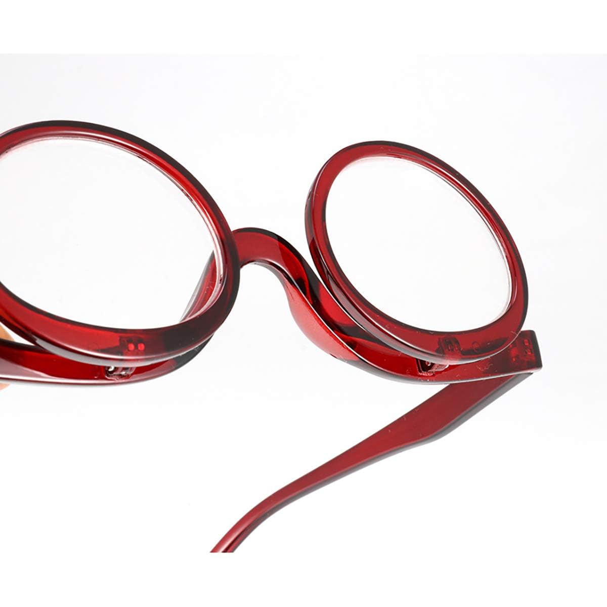 Queenbox +1.0 Magnifying Makeup Glasses with Flip Lens - Reading & Cosmetic Eyewear for Women (Red) - Perfect for Makeup Application, Reading & Close-Up Work