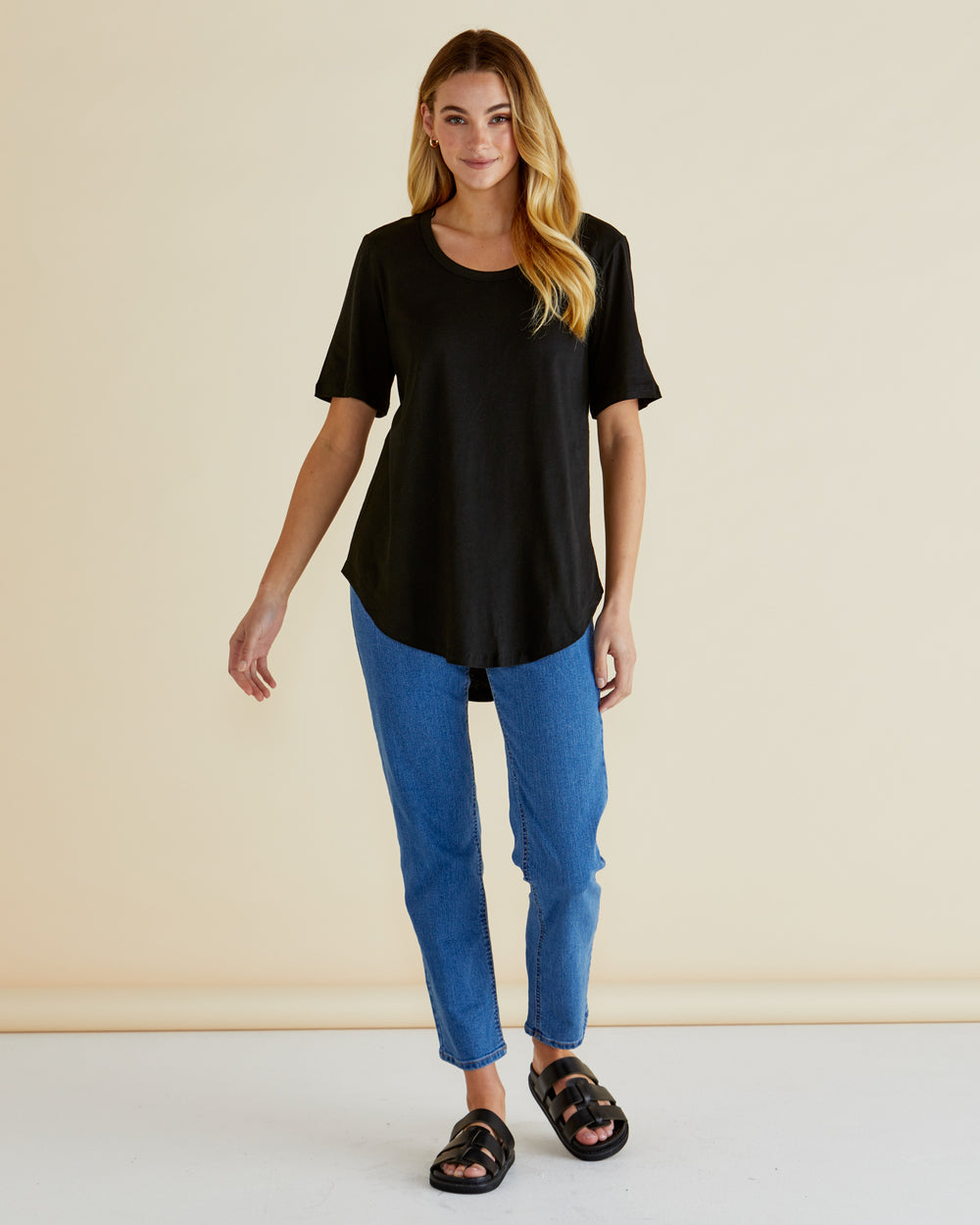 Betty Basics Ariana Tee - Soft Cotton Women's T-Shirt in Black | Casual Everyday Wear & Layering Essential