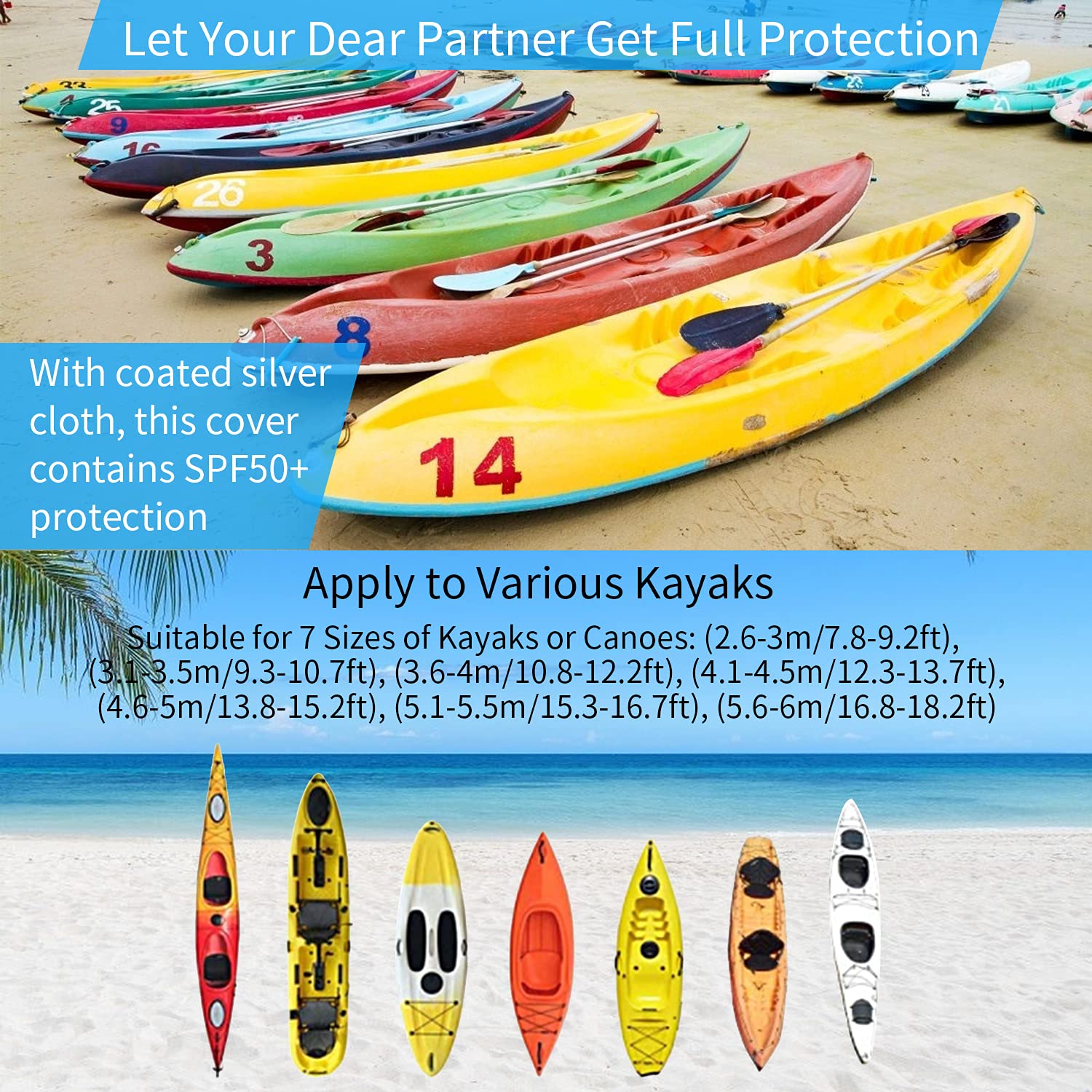 **7.8-18.2ft Waterproof 420D Thickened Kayak Canoe Cover - UV Protection, Sun Shield, Dust & Outdoor Storage Boat Cover for Kayaks & Canoes (Fits 9.3-10.7ft, Ocean Camo) - Ideal for Kayaking, Canoeing & Outdoor Storage**