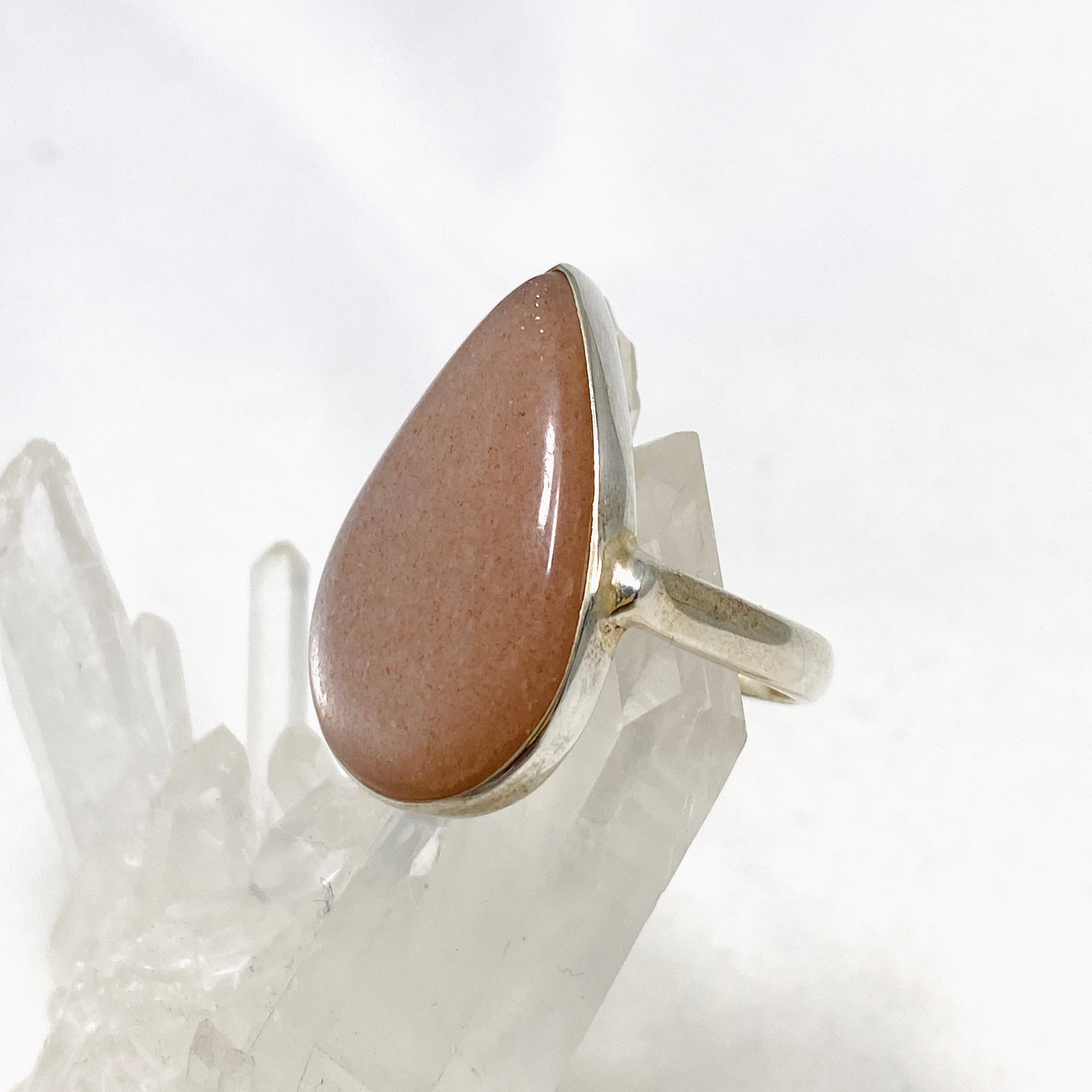 Natural Peach Moonstone Teardrop Ring - Size 11 Silver Jewelry KRGJ2200 | Elegant Boho Gift for Women, Perfect for Weddings & Date Nights
