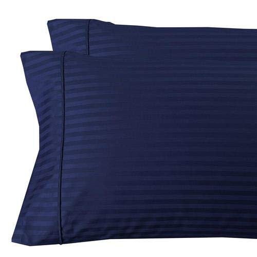 Premium Luxury Damask Stripe 300 Thread Count Pillowcases Set of 2 - Standard Size 20x26 Inches - Soft & Breathable Navy Blue Pillow Covers for Bedroom Decor, Hotel Style Luxury, Gift Idea
