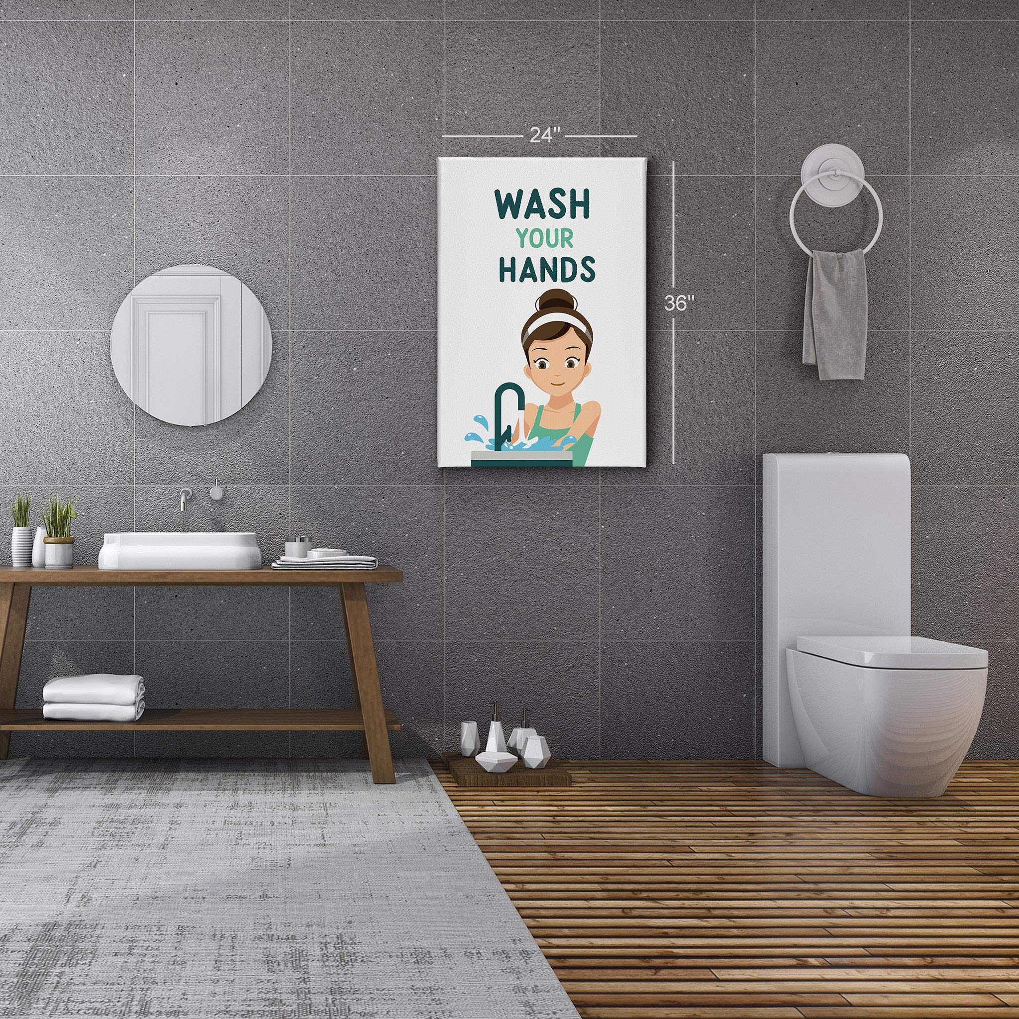 Smile Art Design Hand Washing Motivational Canvas Print - Cute Funny Bathroom Sign for Kids, Nursery & Home Decor - 12x8 Inches Ready to Hang Wall Art (Made in USA) - Perfect for Bathrooms, Kids' Rooms & Playrooms
