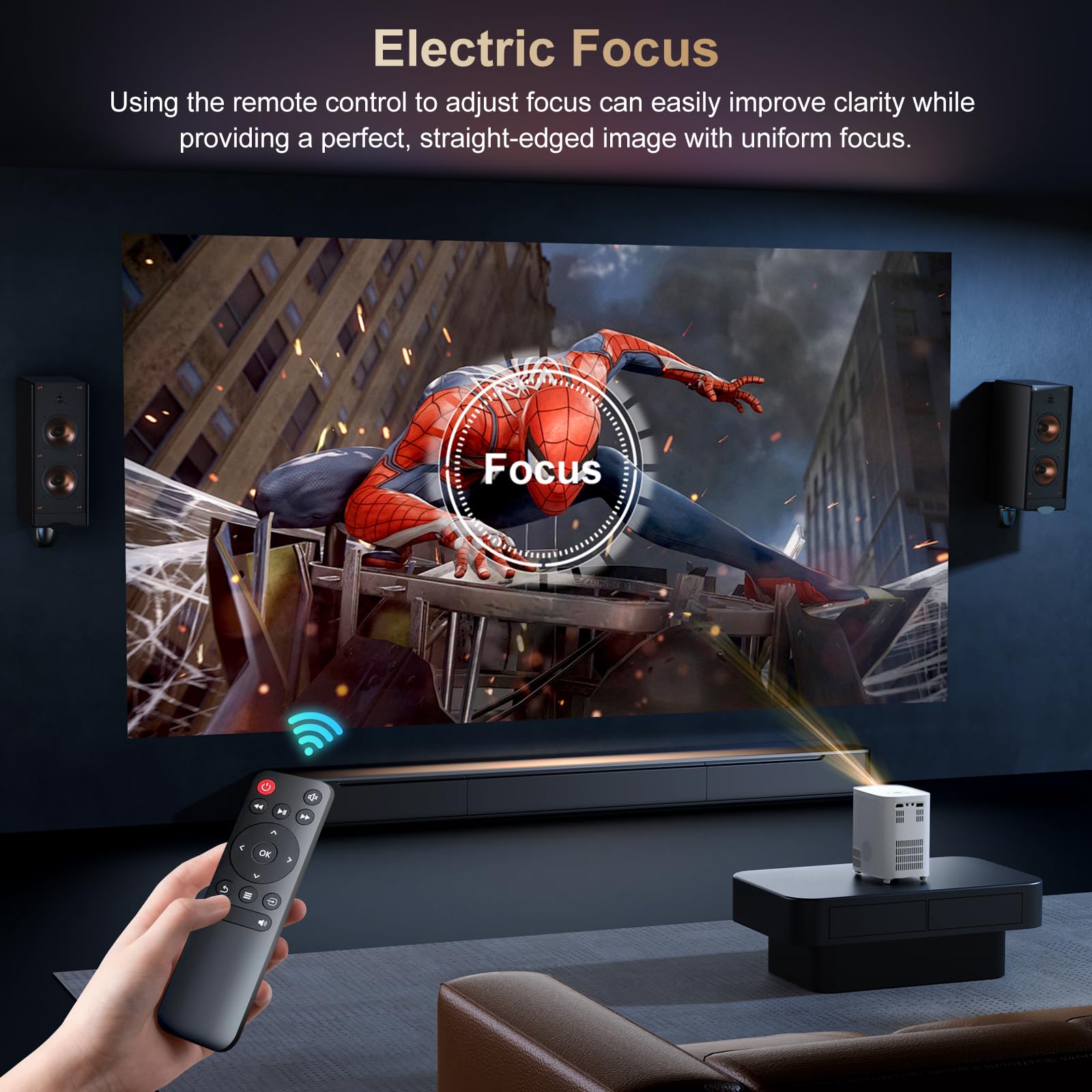 1080P Native WiFi Bluetooth Projector - 15000 Lumens Portable Mini Projector for Outdoor Movies, Home Theater, Gaming - Compatible with TV Stick, Android, HDMI, USB - Perfect for Camping, Parties, and Classroom Presentations