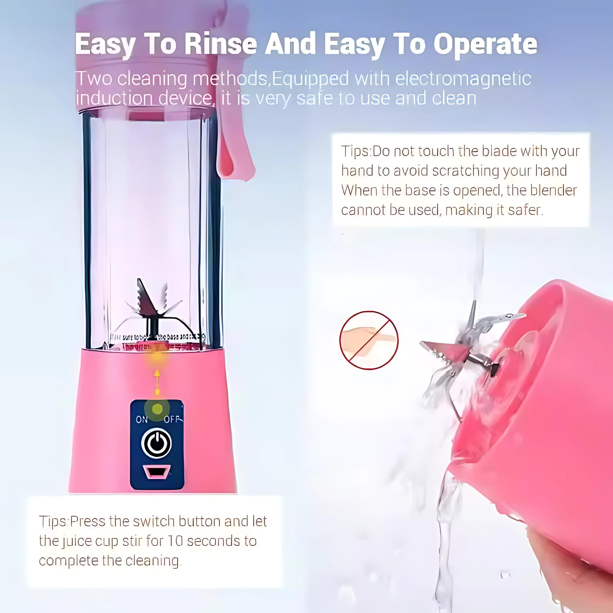 Portable USB Rechargeable 12 Oz Handheld Blender - Compact Travel Size with Powerful Motor for Smoothies, Protein Shakes, Baby Food & Juicing - Ideal for Kitchen, Camping, Gym & On-the-Go Blending