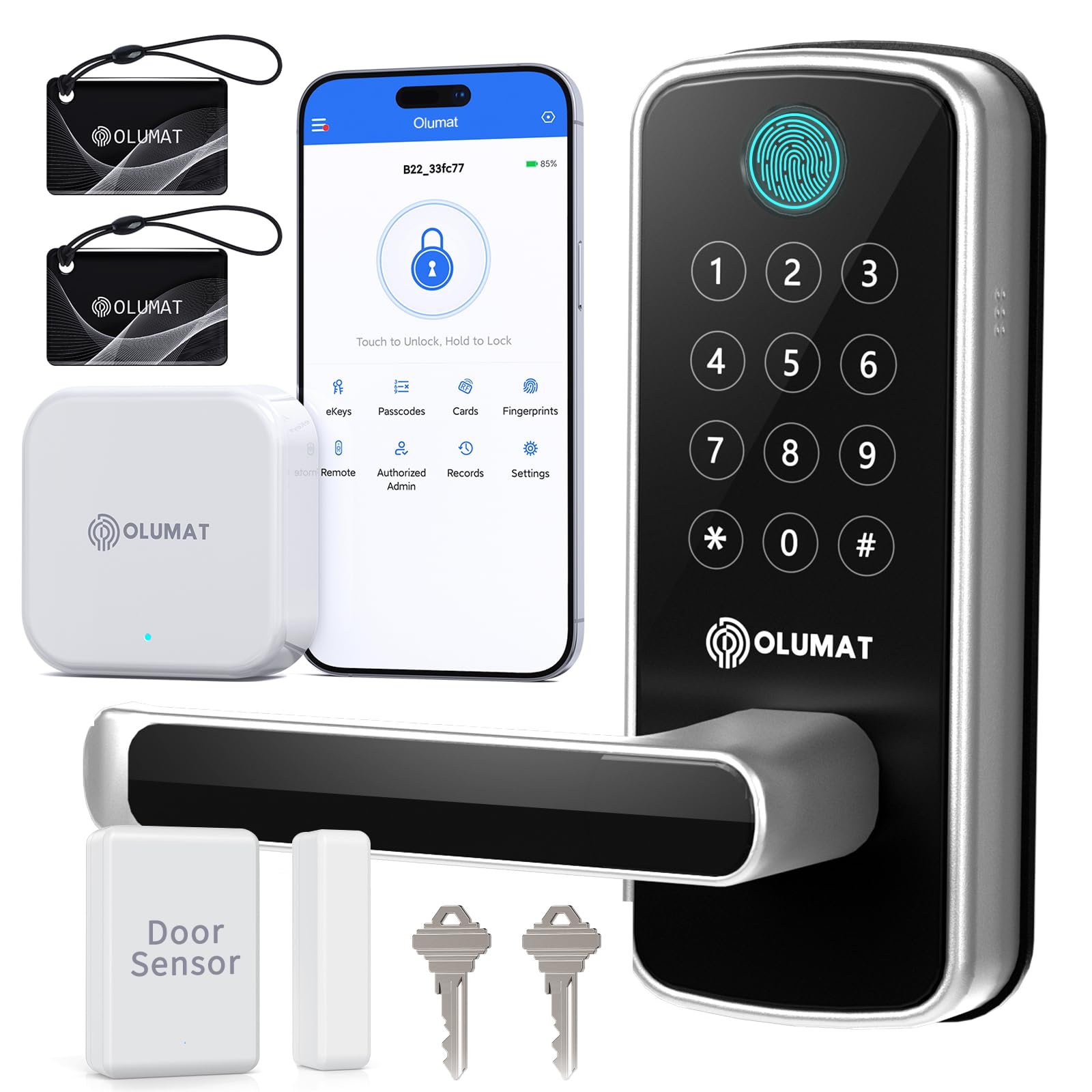 Smart WiFi Door Lock with Keyless Entry & Fingerprint - Keypad & App Control Smart Lock for Front Door - Auto Lock & Door Sensor - Perfect for Home Security & Vacation Rentals