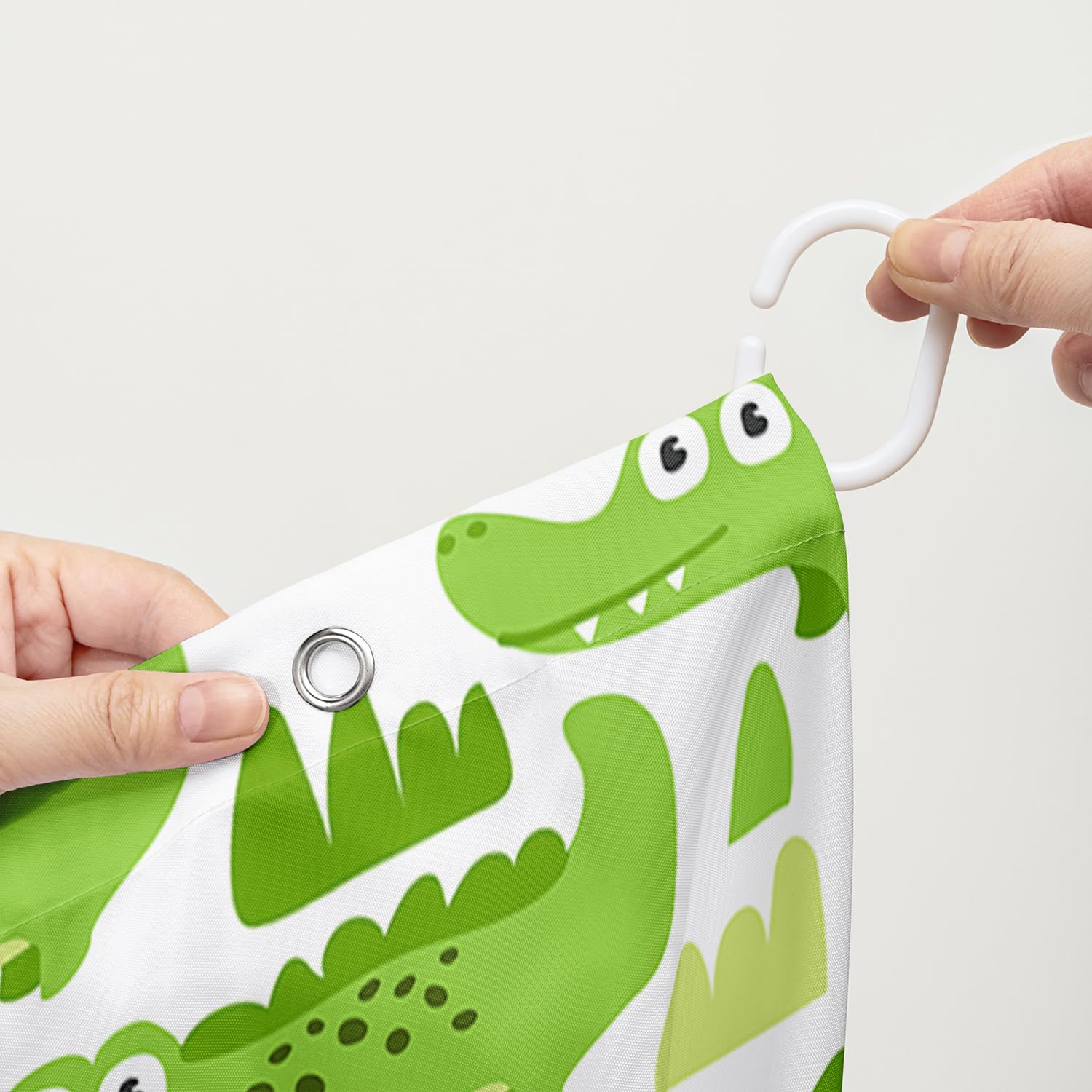 Cute Cartoon Crocodile Shower Curtain Set - 60x72 Inch Green Alligator Bathroom Curtain with Hooks, Washable Fabric for Kids & Boys - Perfect for Jungle Themed Bathrooms and Kids' Bathroom Decor