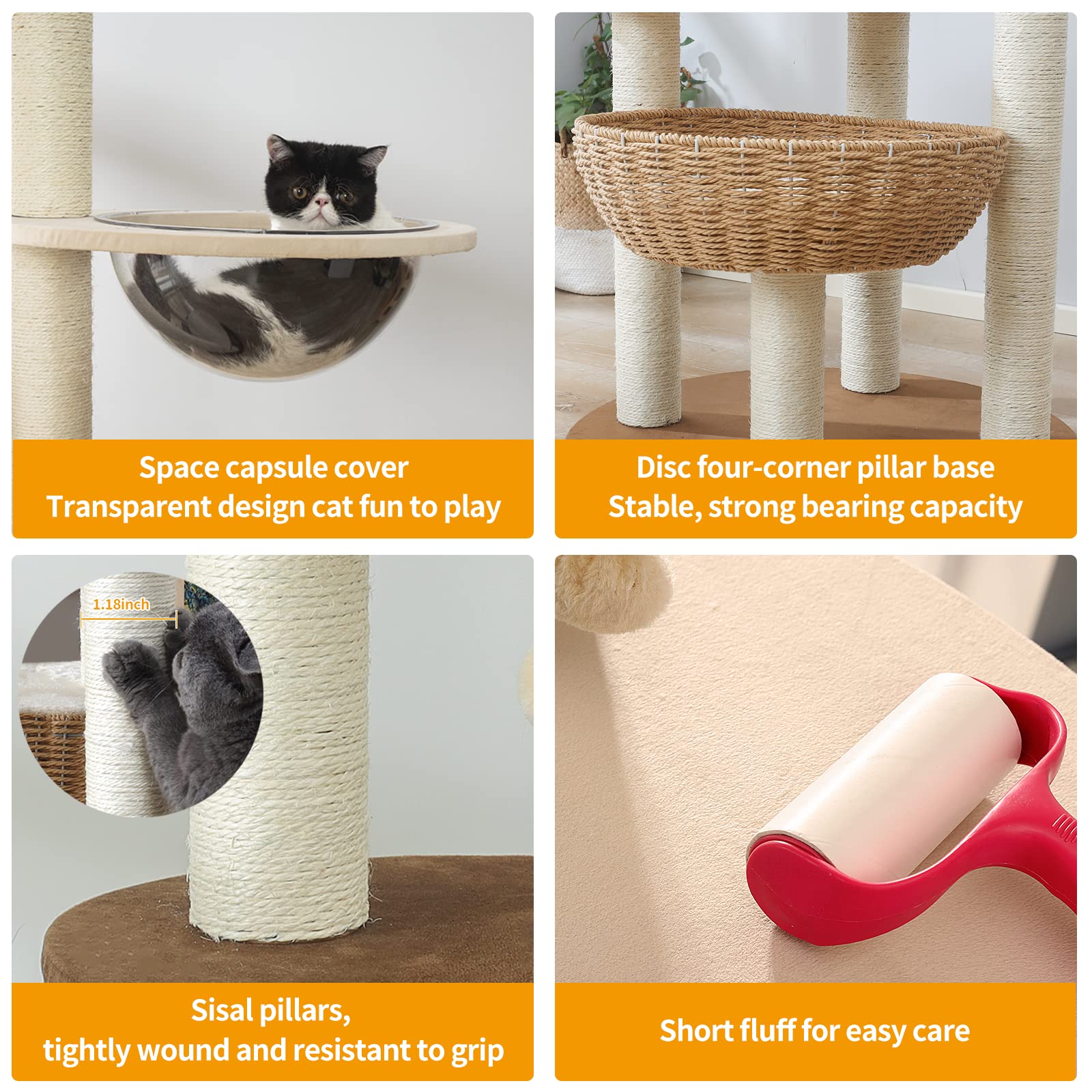 Premium Cat Tree Tower for Large Cats - Natural Sisal Scratching Post, Handwoven Wood Cat Condo with Perches - Indoor Cat Furniture for Climbing & Play - Perfect Cat Lover Gift for Home & Office by Hiyong