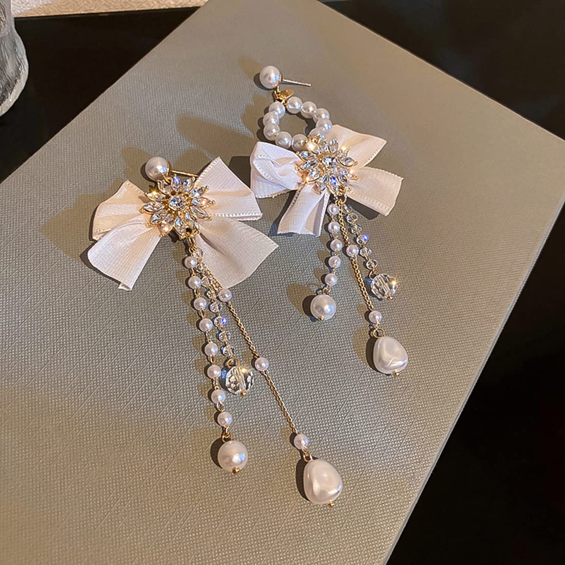 Boho Pearl Drop Earrings for Women – Lightweight Dangle Tassel Bow Earrings with Silver Stud Hoops | Perfect for Weddings, Parties & Everyday Wear
