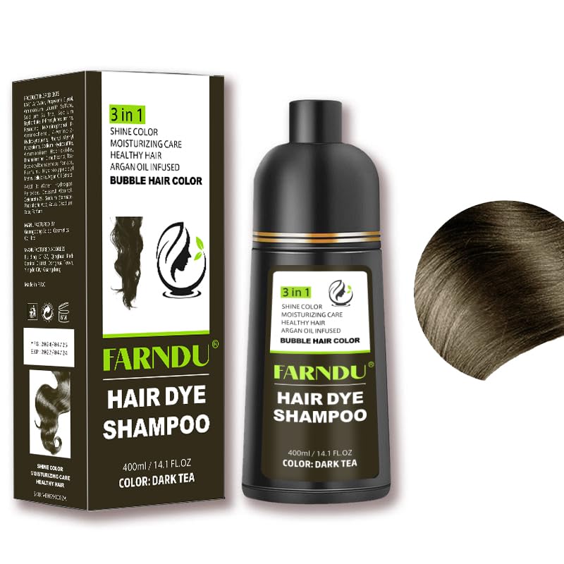 Best Herbal Hair Dye Shampoo for Women & Men - 3-in-1 Gray Coverage with Natural Ingredients (Dark Tea) - Perfect for Home Hair Coloring & Quick Root Touch-Ups