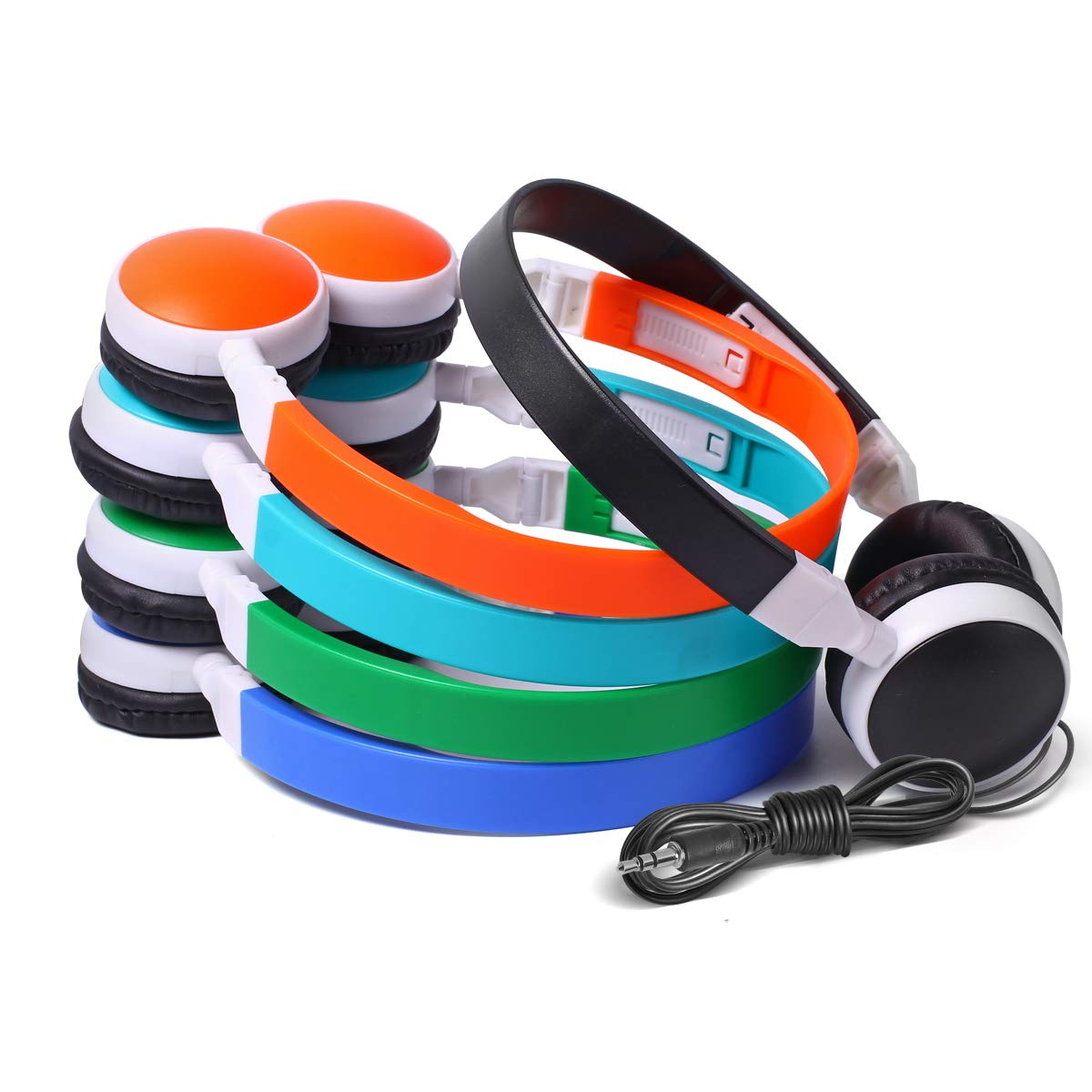 Bulk 10 Pack Durable Classroom Headphones for Students - Mixed Color Kids Headset with Earbuds for School | Perfect for Online Learning, Language Labs & Computer Classes