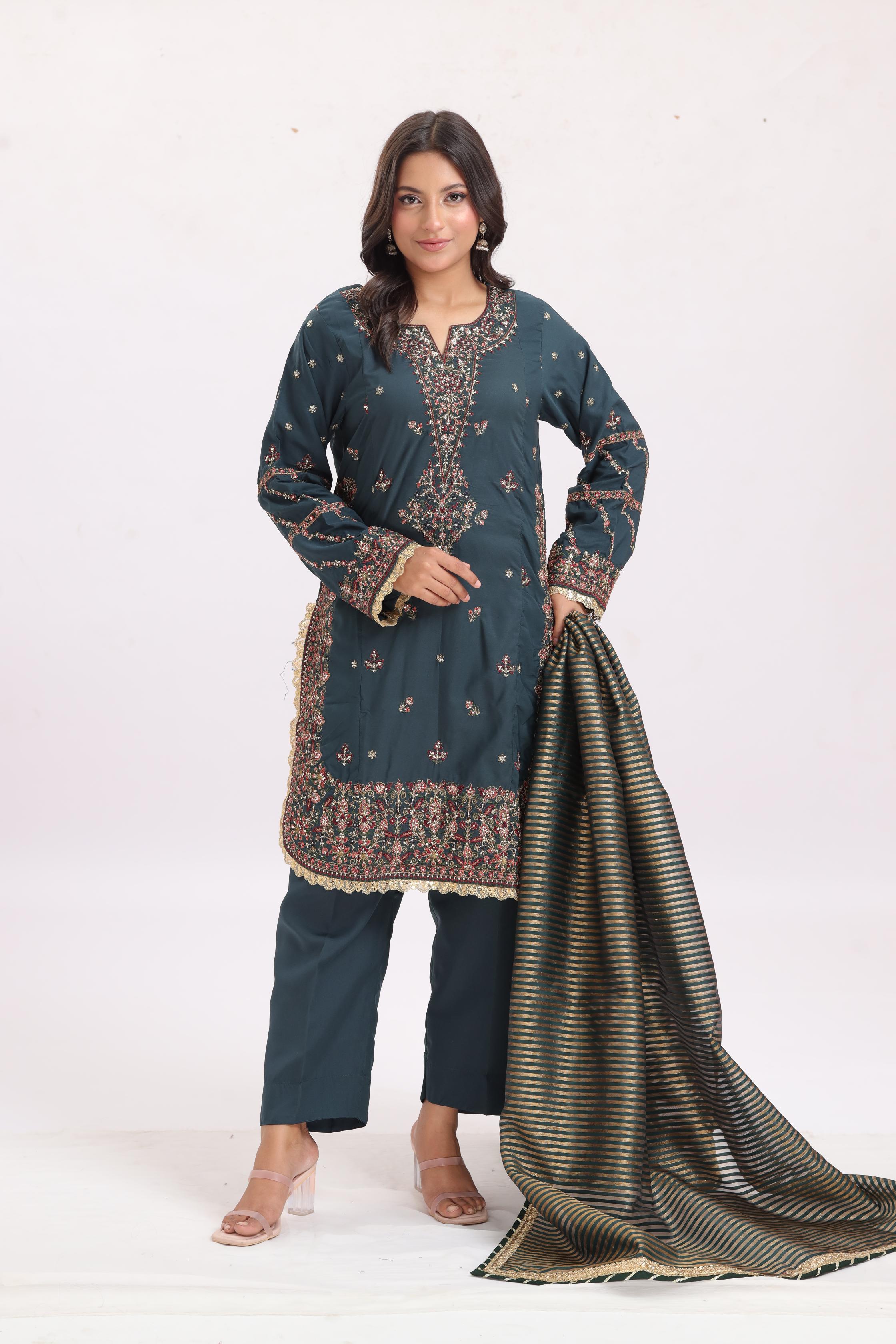 Elegant Green Chiffon Embroidered Suit by Asim Jofa - Perfect for Weddings, Parties & Special Occasions