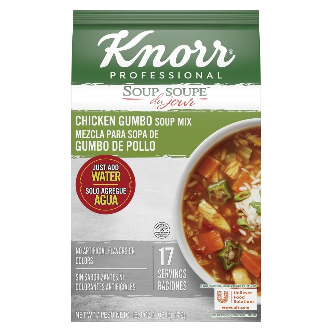 Knorr Professional Soup du Jour Chicken Gumbo Soup Mix - No MSG Added, 0g Trans Fat, Just Add Water - 1.05lb (Pack of 4) | Quick & Easy Meal Solution for Restaurants, Catering & Home Cooking
