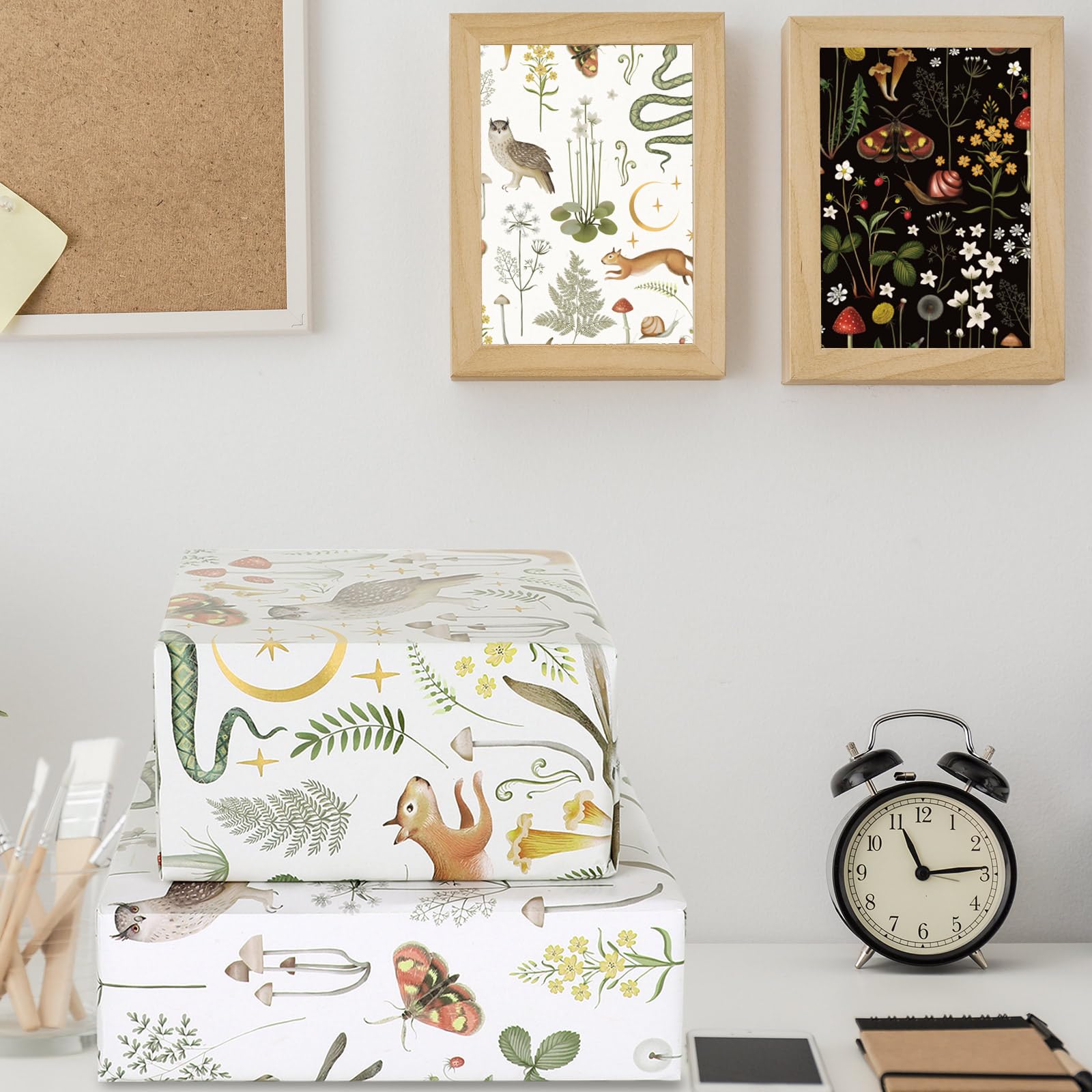 AnyDesign 12 Sheets Vintage Wrapping Paper - Animal & Mushroom Print Gift Wrap Paper Bulk (4 Retro Botanical Designs, 19.7