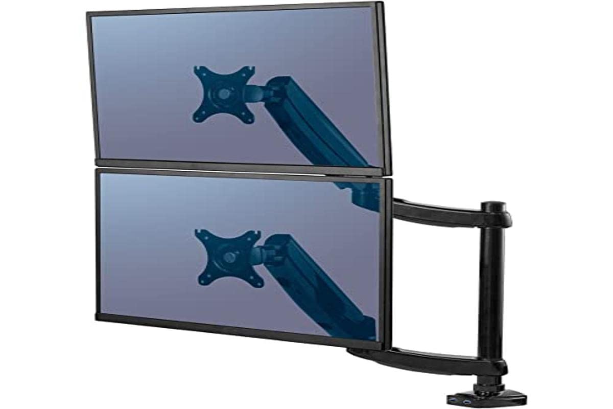 Fellowes 8043401 Platinum Series Dual Monitor Stand - Adjustable Stacked Monitor Mount for 2 Screens up to 32 Inches - Ergonomic Workspace Solution for Home Office & Gaming Setup