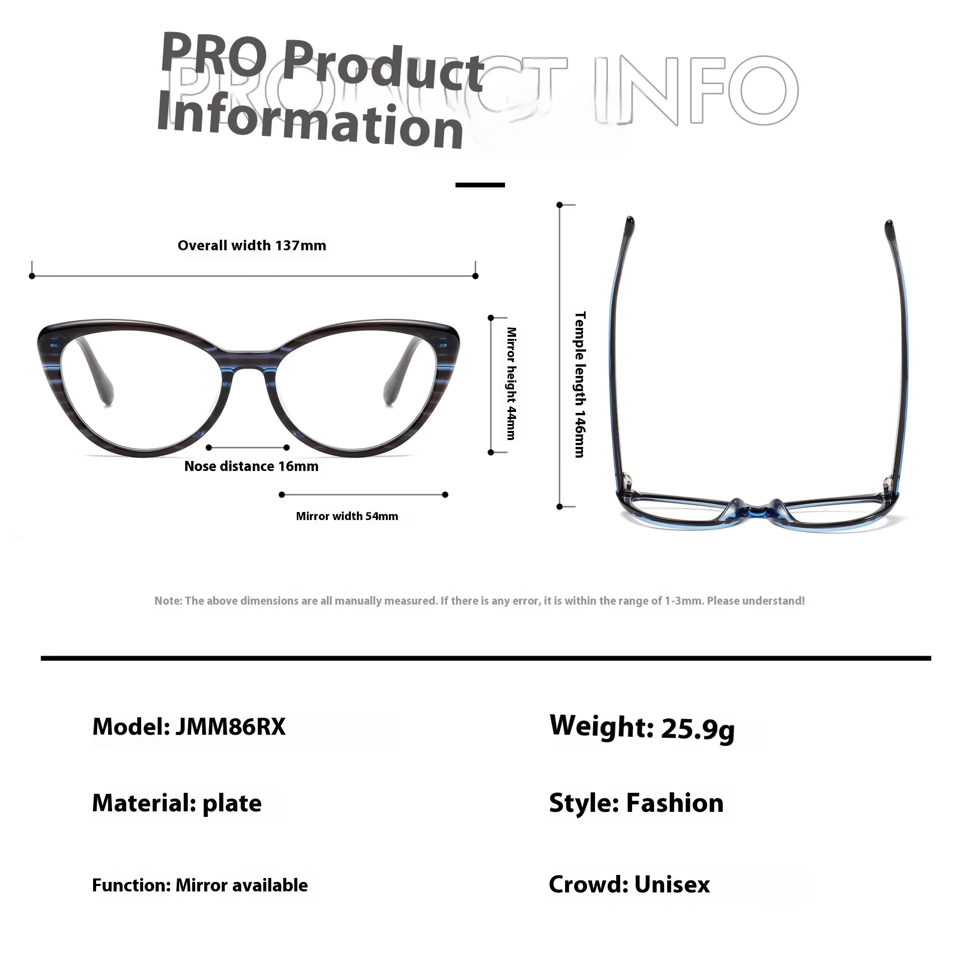 Aror Women's Full Rim Oval Cat Eye Acetate Eyeglasses 94861 - Stylish Retro Frames for Work, Reading & Fashion | Lightweight & Durable Glasses for Women