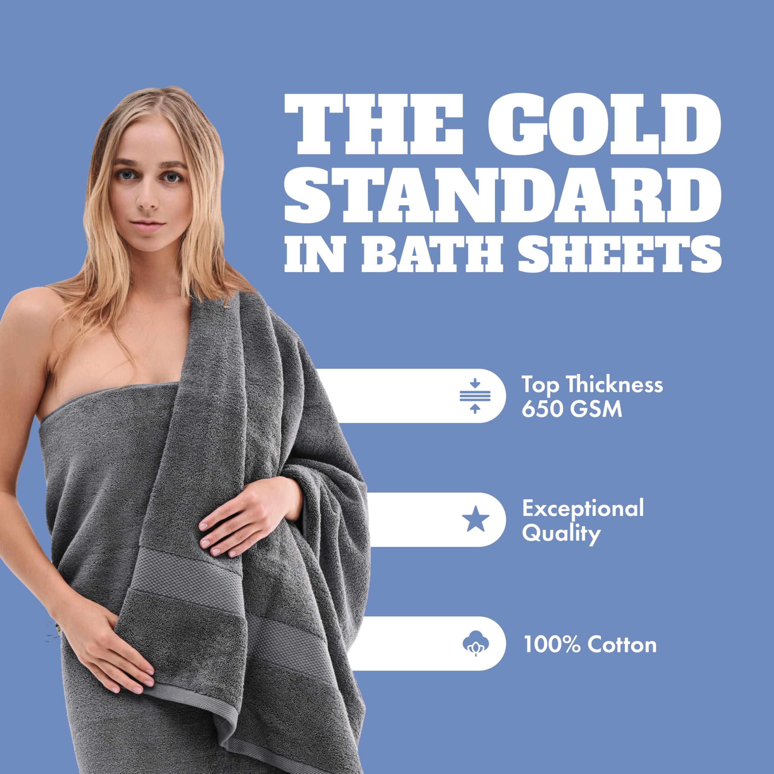 Premium 650 GSM Luxury Bath Towels - Extra Large 35x70 Inches, Ultra Soft & Highly Absorbent - Hotel Quality Oversized Bath Sheets, Quick Dry Cotton Towel Set (Dark Gray, 2 Pack) for Spa, Bathroom & Guest Room Use