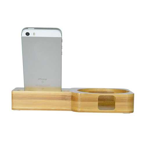 Bamboo Phone Stand with Charging Dock - Desktop Organizer for Echo Dot & Smartphones - Perfect for Home Office & Nightstand Use